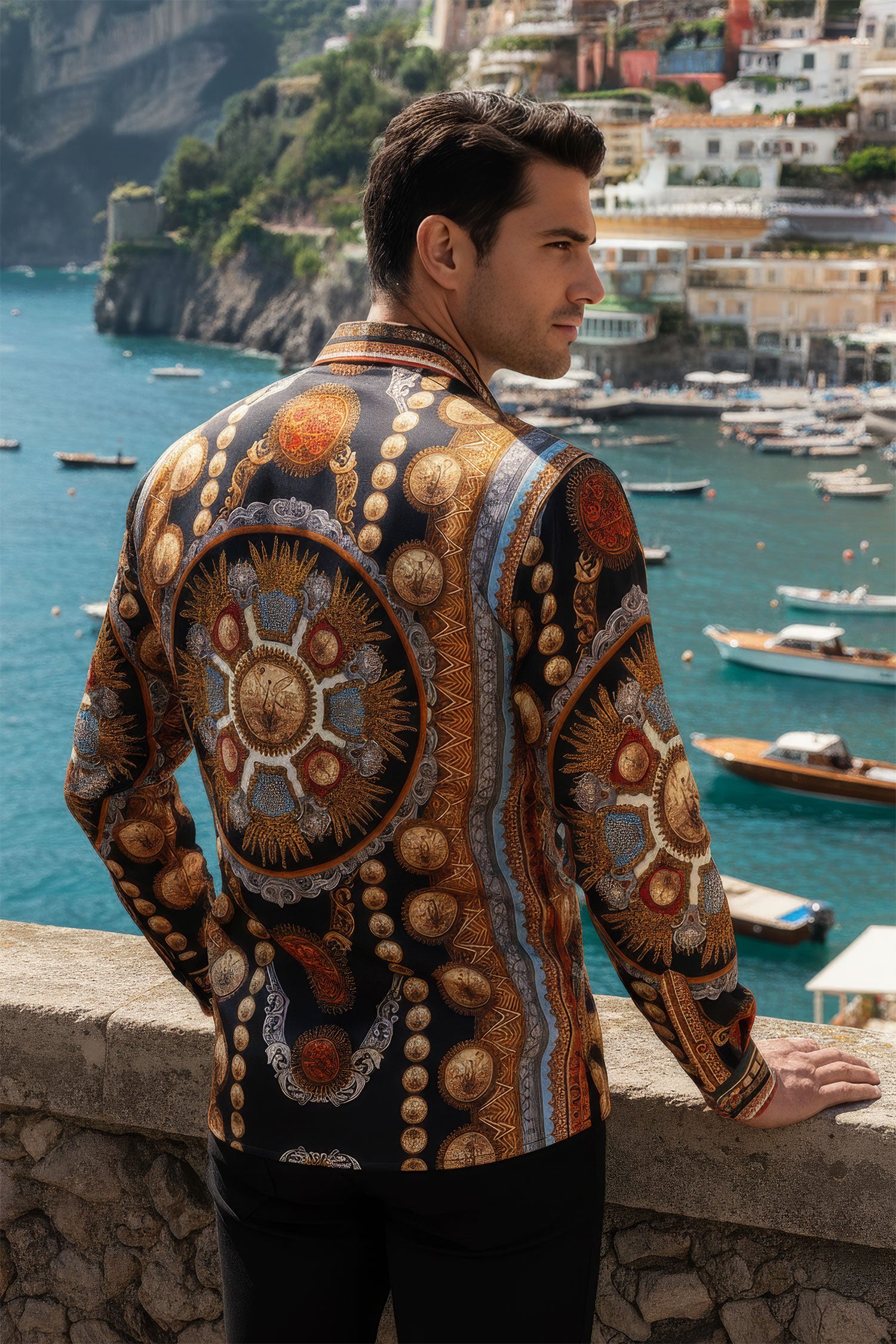 Barabas Men's Rhinestones Floral 50 Pesos Long Sleeve Shirts 5SPR09 Black