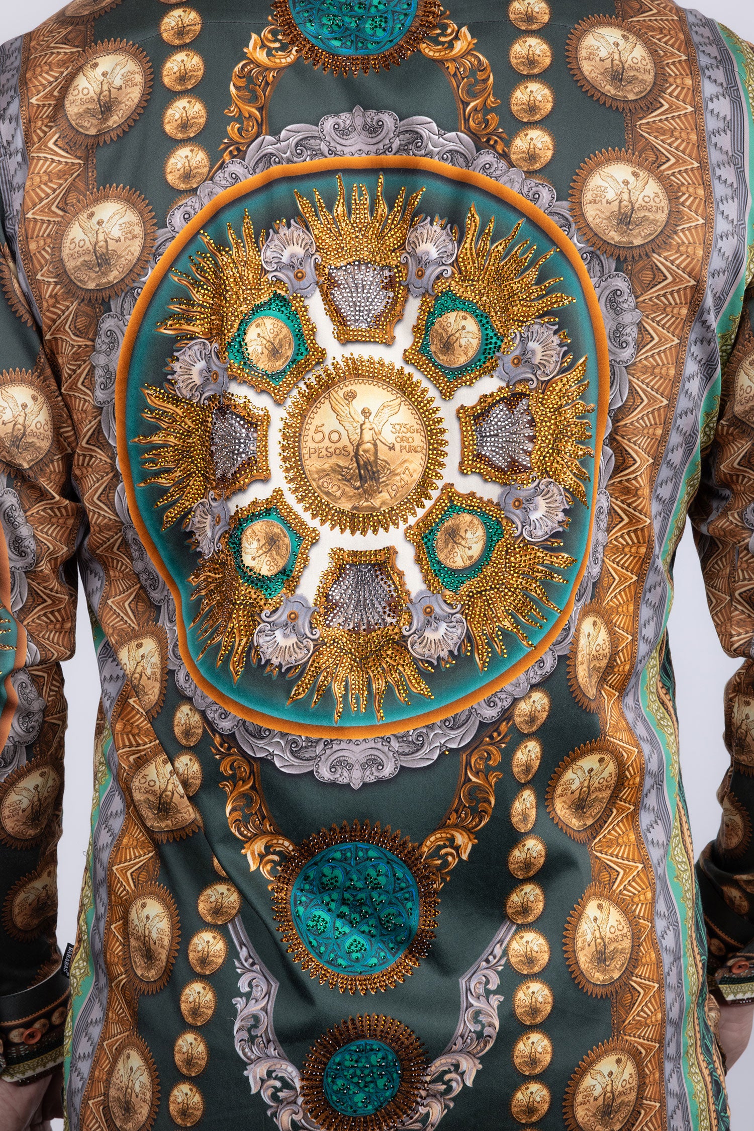 Barabas Men's Rhinestones Floral 50 Pesos Long Sleeve Shirts 5SPR09 Black