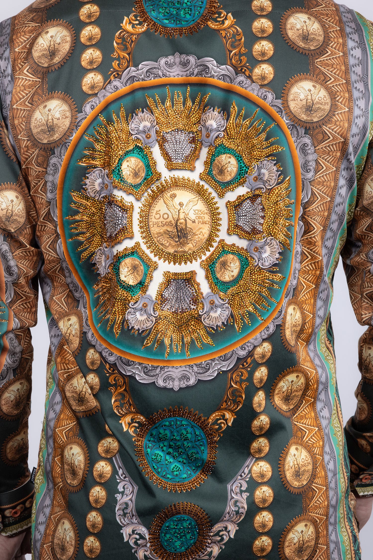 Barabas Men's Rhinestones Floral 50 Pesos Long Sleeve Shirts 5SPR09 Black