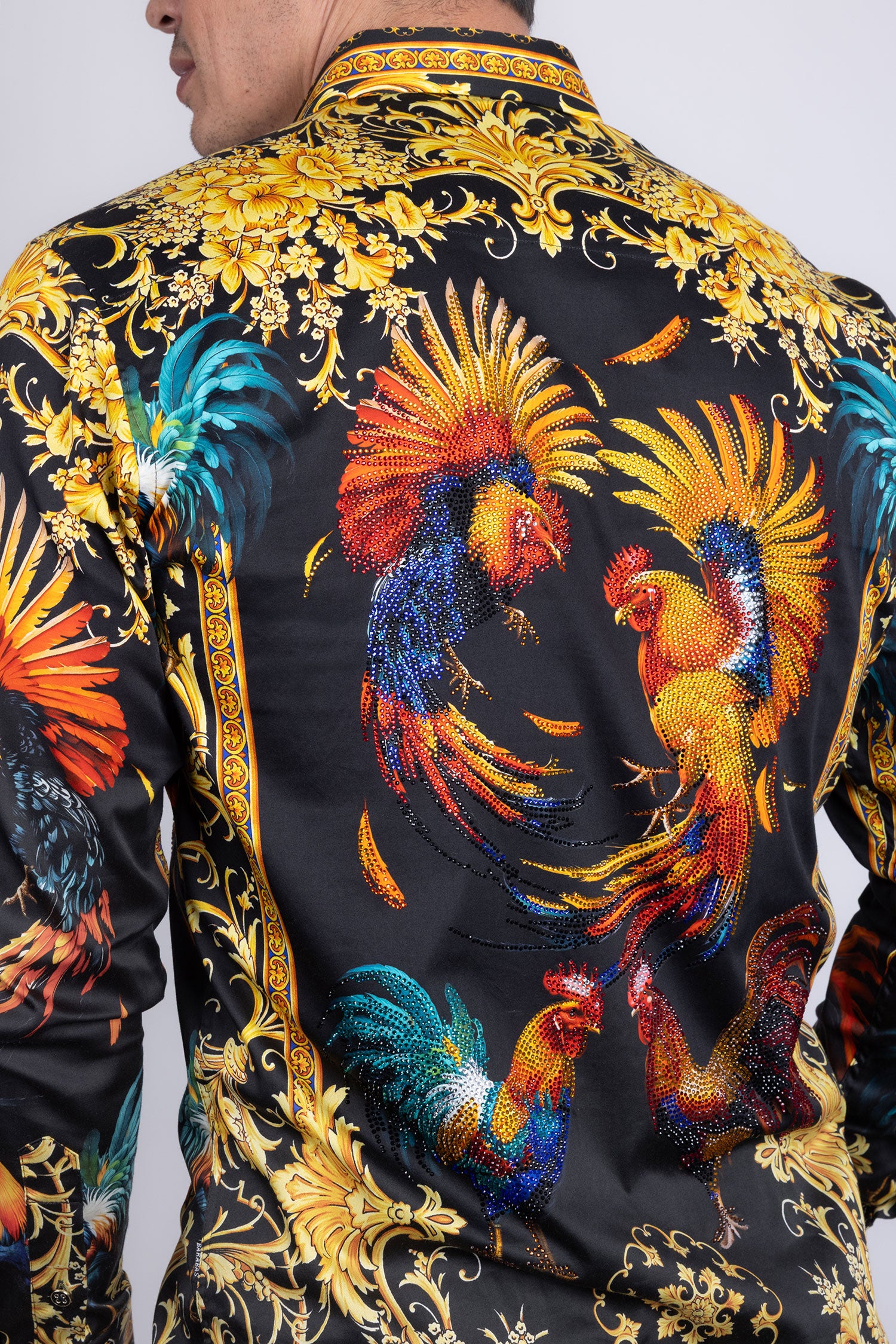 Barabas Men's Rhinestones Animal Print Long Sleeve Shirts 5SPR10 Mustard