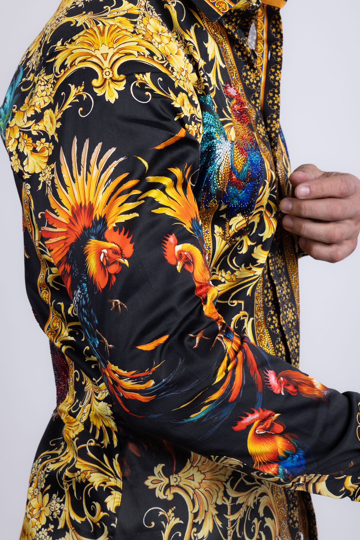 Barabas Men's Rhinestones Animal Print Long Sleeve Shirts 5SPR10 Multi