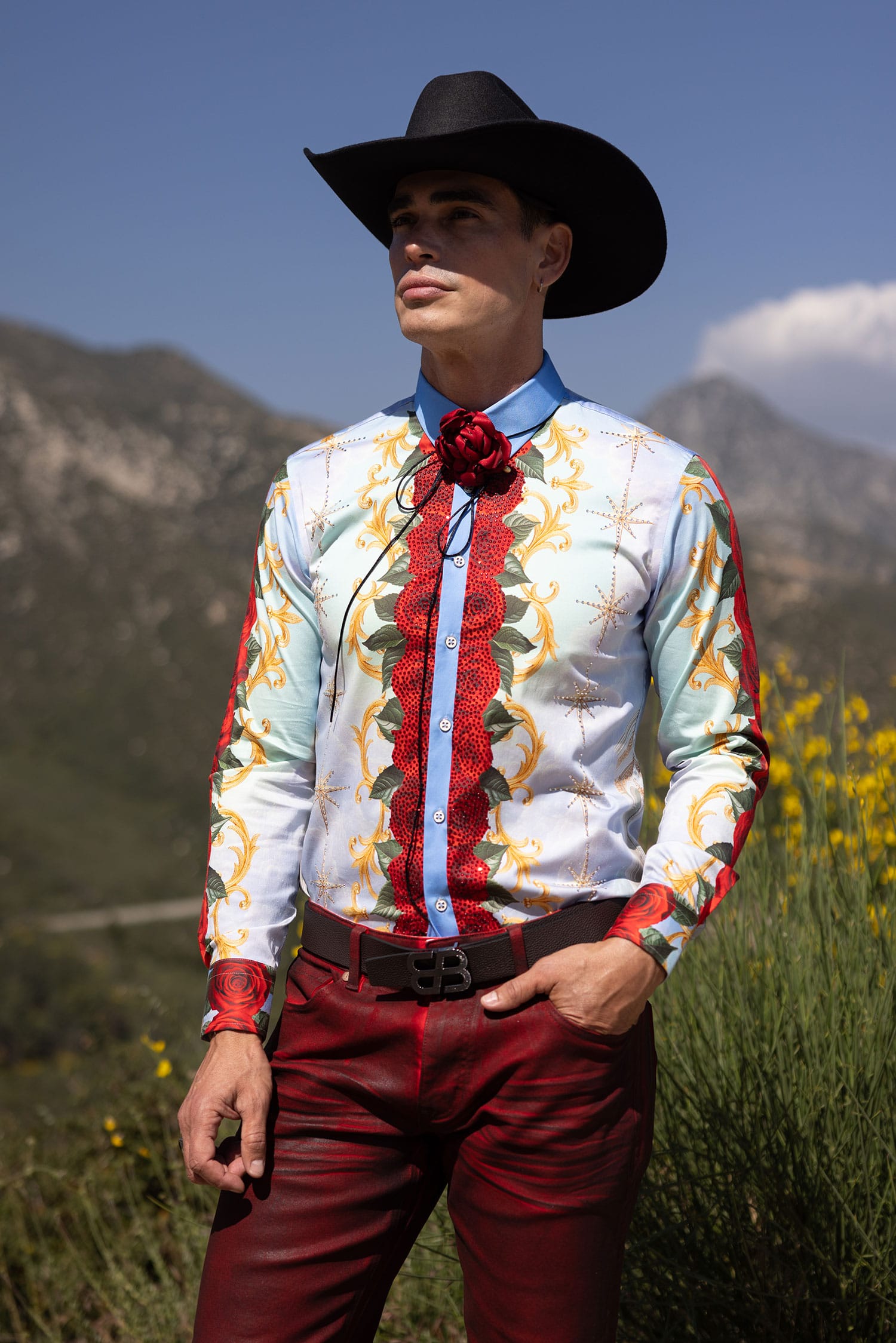 Barabas Men's San Judas Tadeo Rhinestones Floral Baroque Shirt 5SPR11 Multi