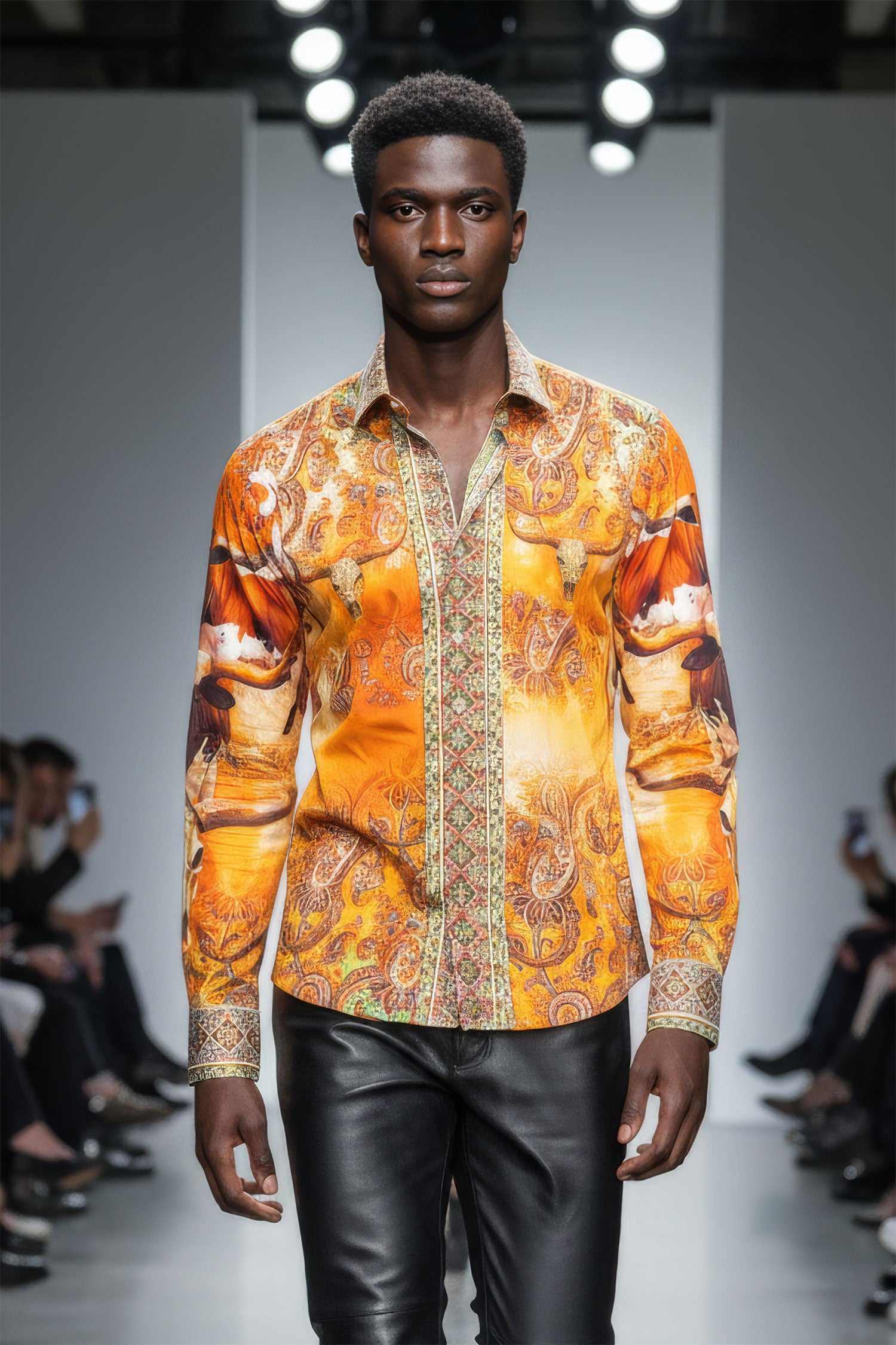 Barabas Men's Rhinestones Animal Paisley Long Sleeve Shirts 5SPR12 Multi