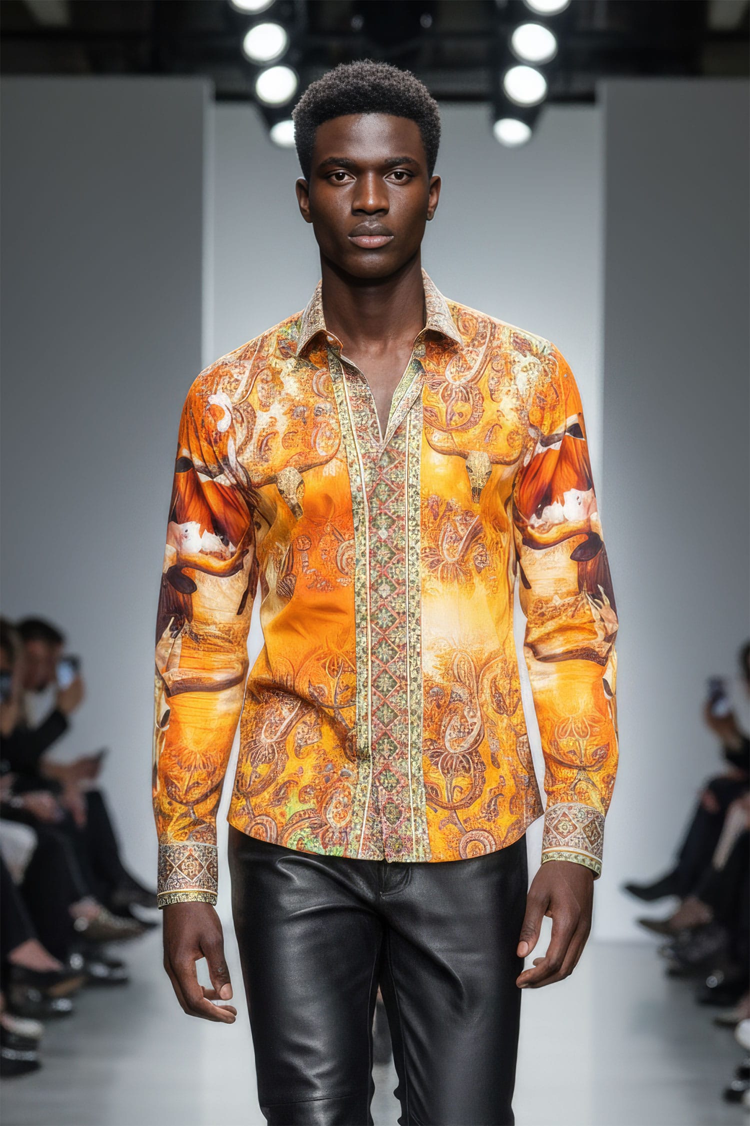 Barabas Men's Rhinestones Animal Paisley Long Sleeve Shirts 5SPR12 Multi