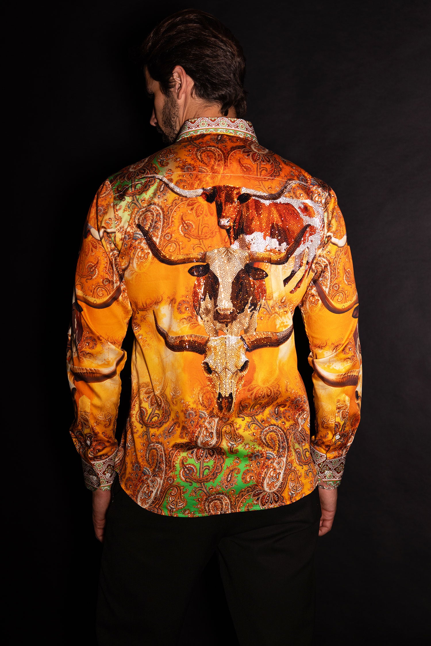 Barabas Men's Rhinestones Animal Paisley Long Sleeve Shirts 5SPR12 Multi