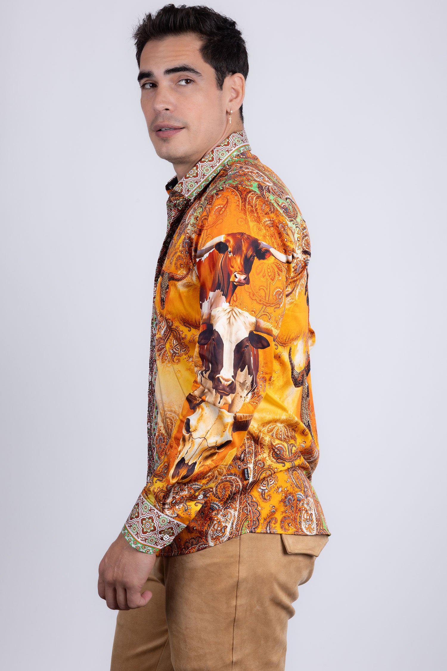 Barabas Men's Rhinestones Animal Paisley Long Sleeve Shirts 5SPR12 Multicolored