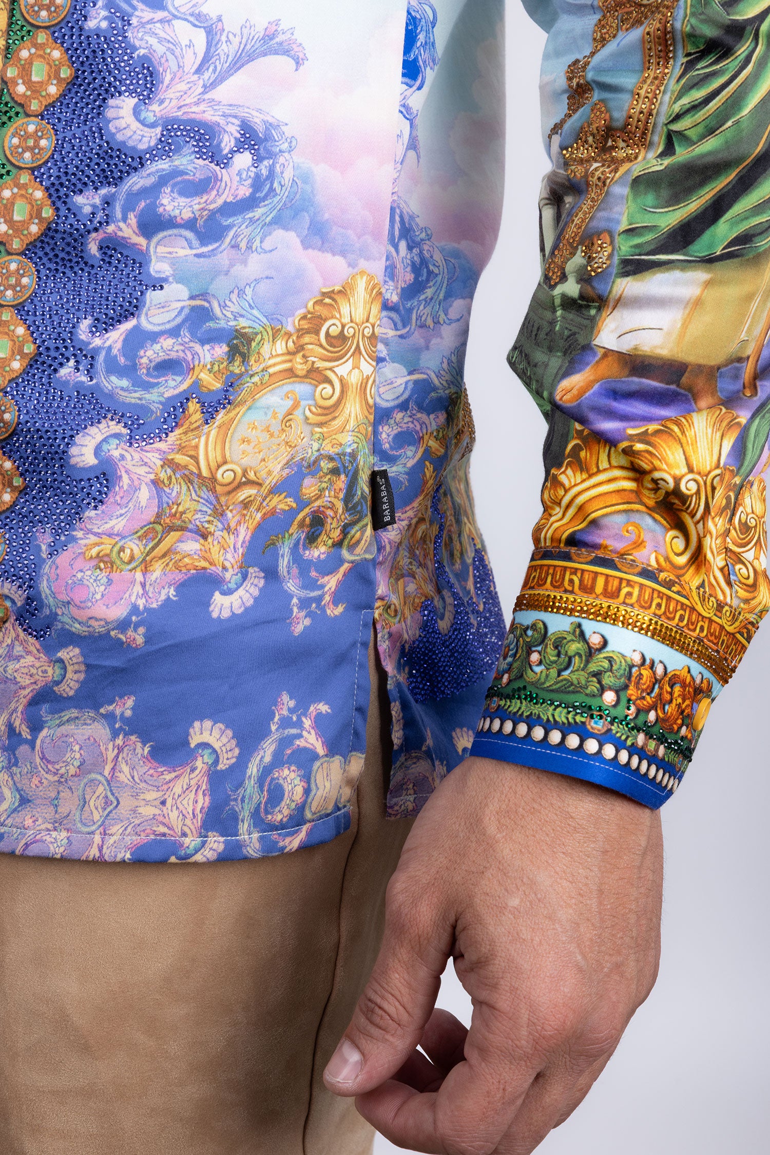 Barabas Men's Rhinestones Floral Judas Tadeo Long Sleeve Shirt 5SPR14 Multi