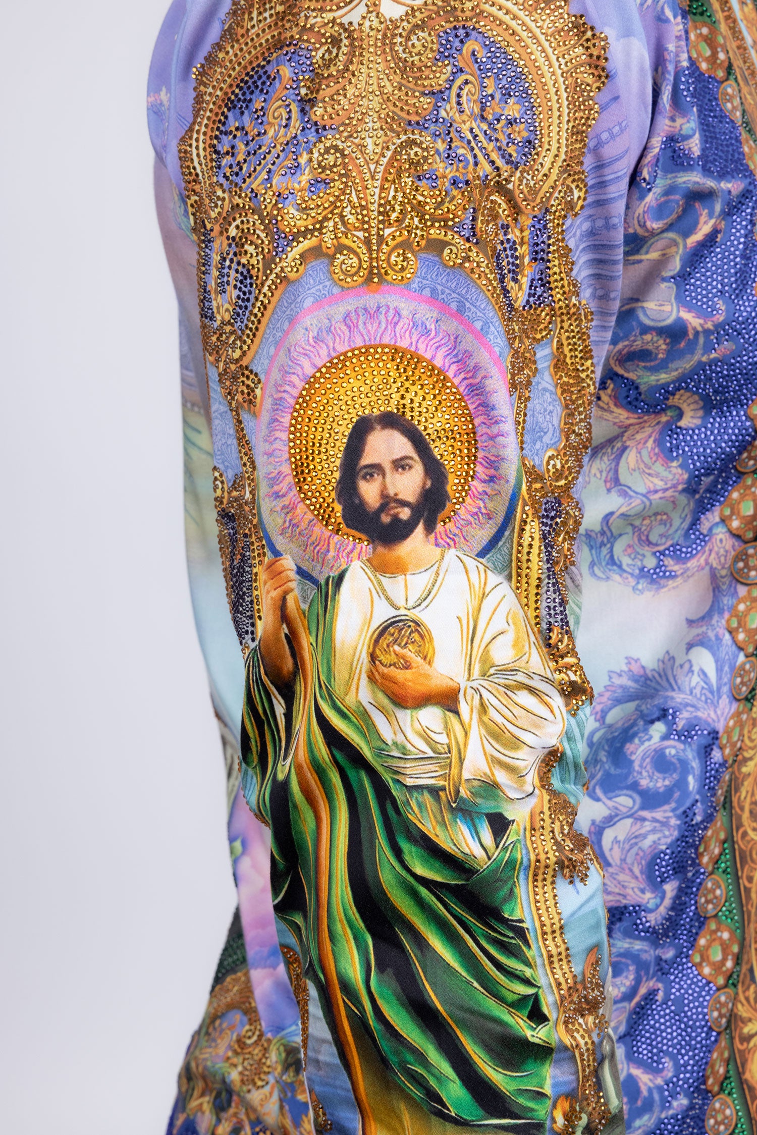 Barabas Men's Rhinestones Floral  Judas Tadeo Long Sleeve Shirt 5SPR14 Multi