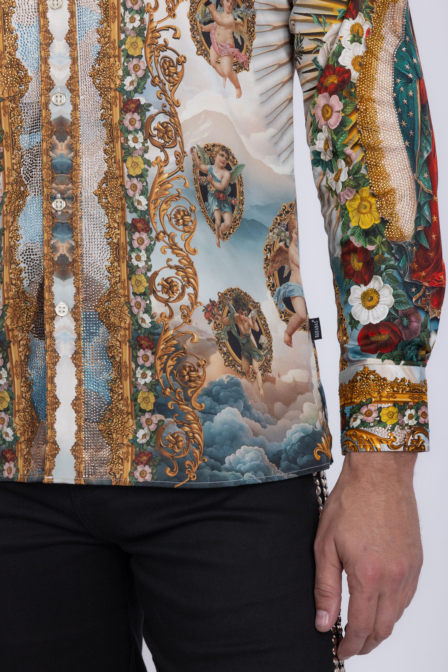 Barabas Men's Lady of Guadalupe Rhinestones Long Sleeve Shirts 5SPR15 Mustard