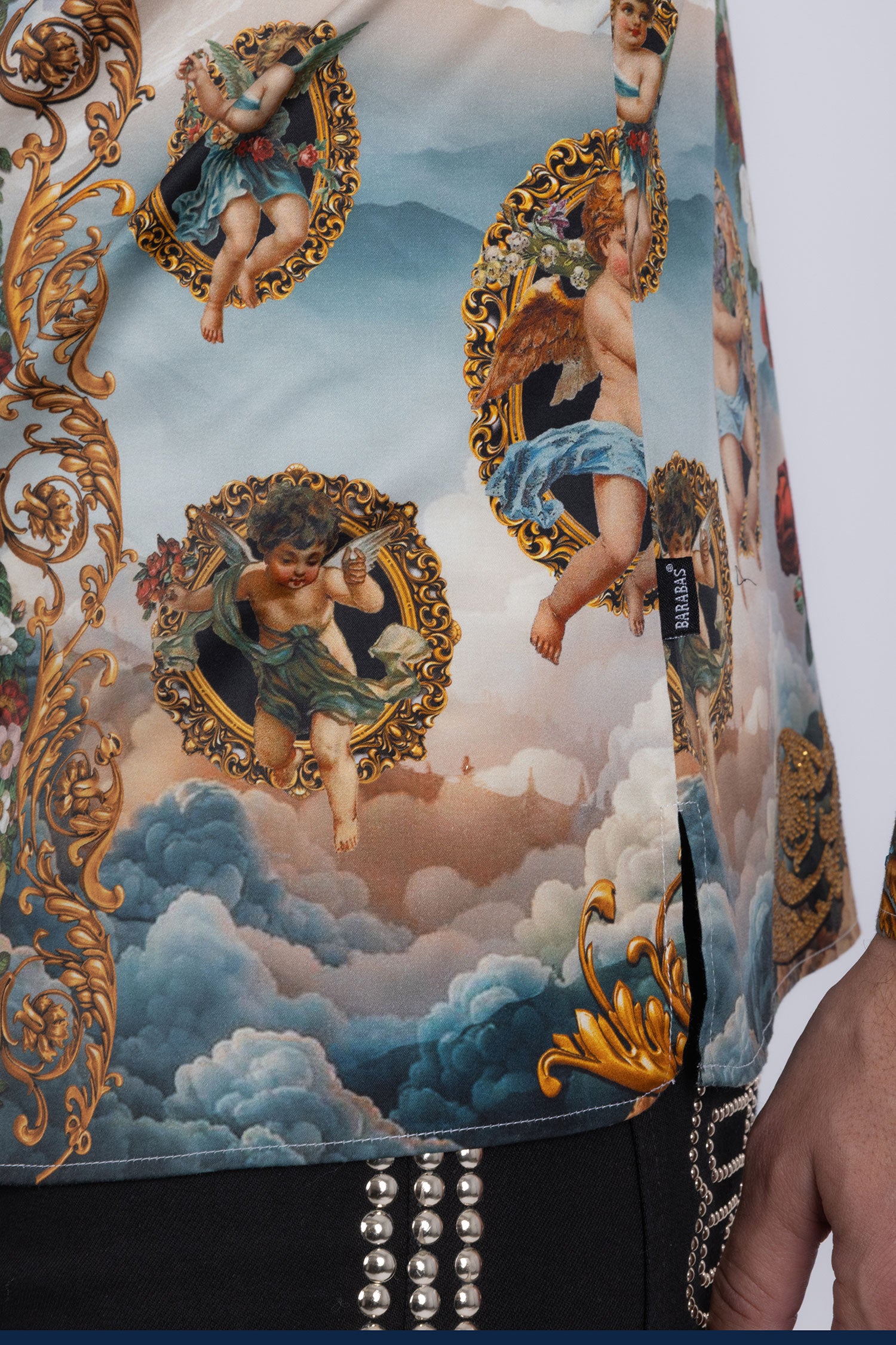 Barabas Men's Lady of Guadalupe Rhinestones Long Sleeve Shirts 5SPR15 Gold