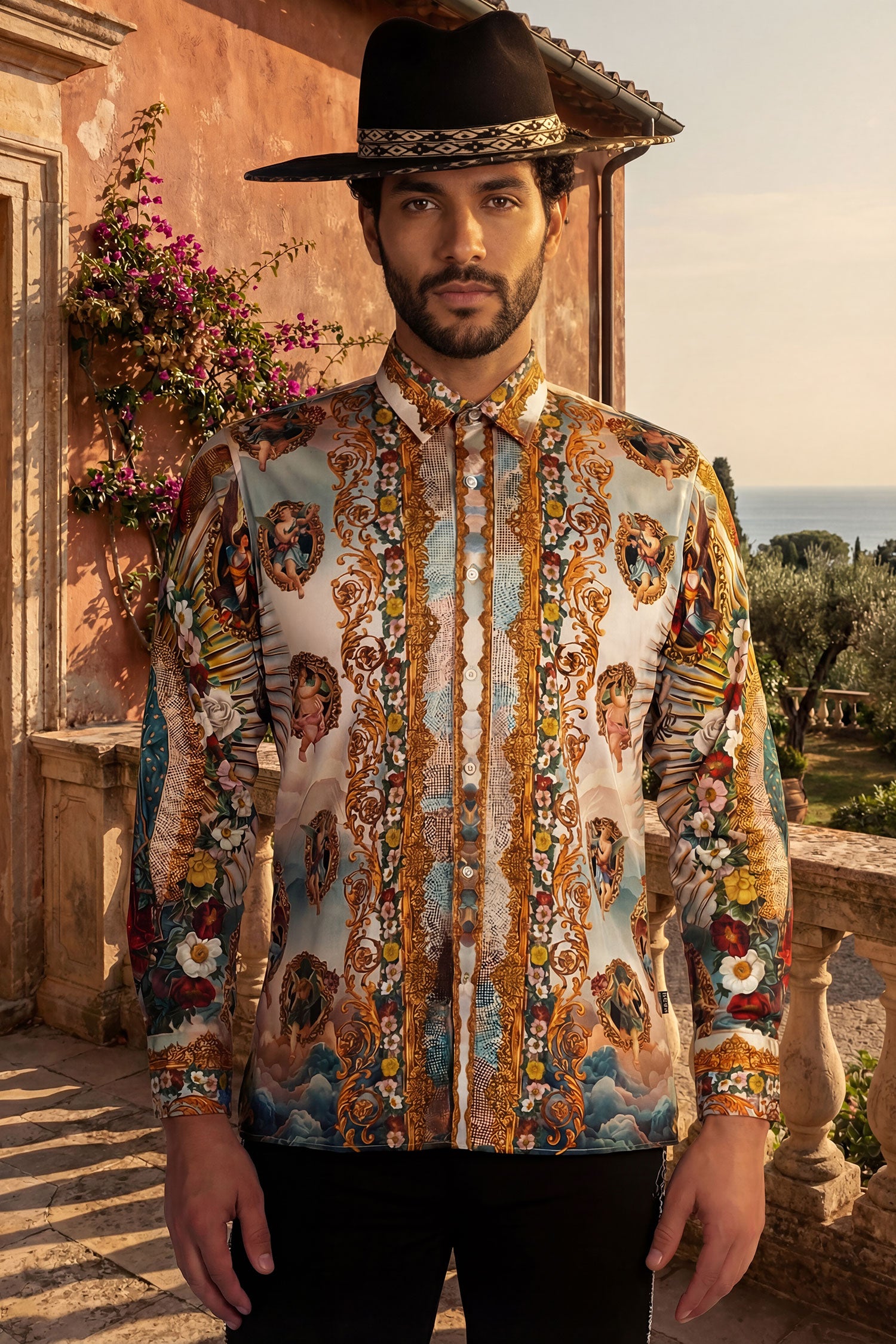 Barabas Men's Lady of Guadalupe Rhinestones Long Sleeve Shirts 5SPR15 Multi