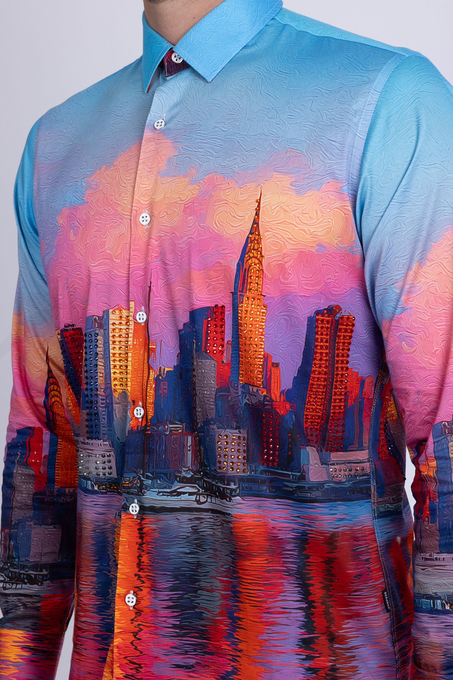 Barabas Men's New York Rhinestones Baroque Shirt 5SPR16 Multi