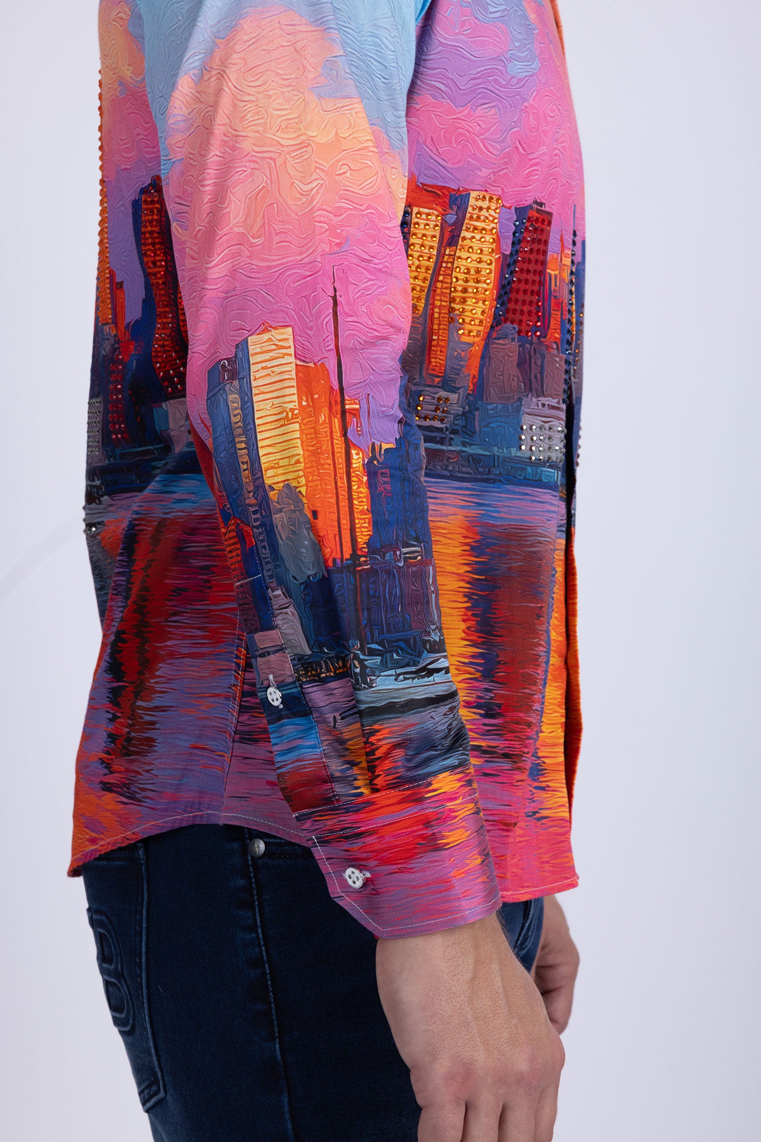 Barabas Men's New York Rhinestones Baroque Shirt 5SPR16 Red