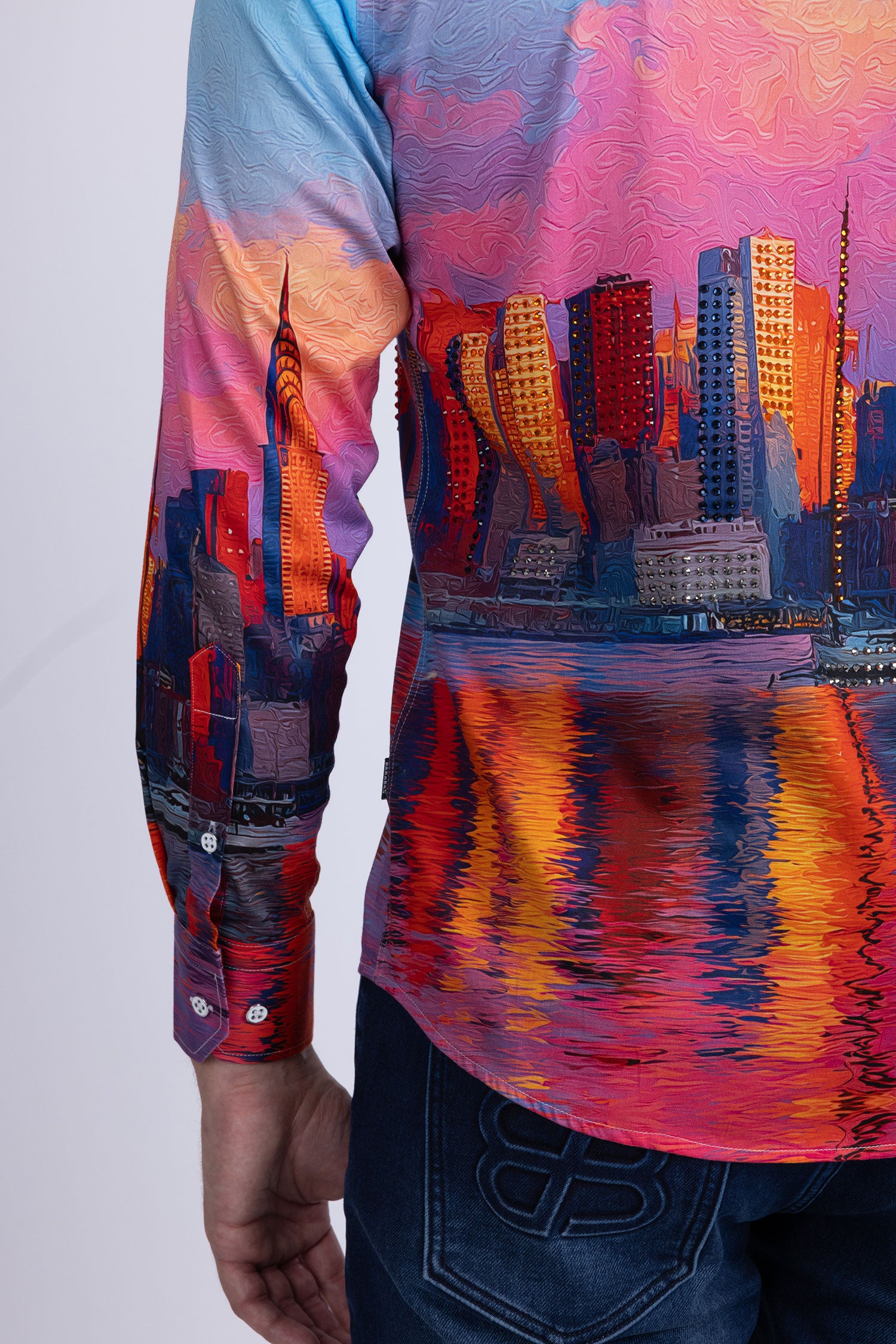 Barabas Men's New York Rhinestones Baroque Shirt 5SPR16 Purple