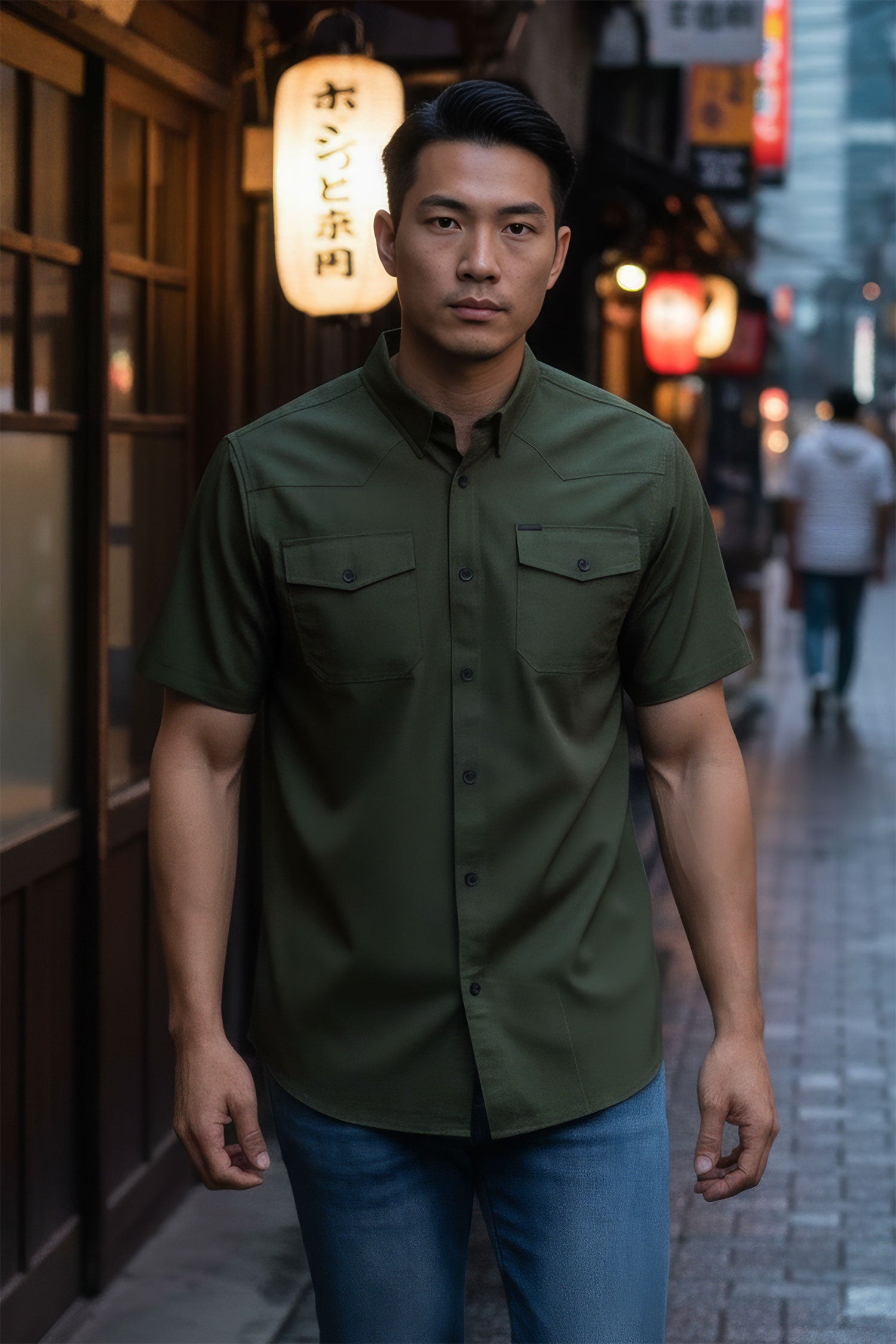 Barabas Men's Western Casual Solid Stretch Short Sleeve Shirt 5SST10 Army Green