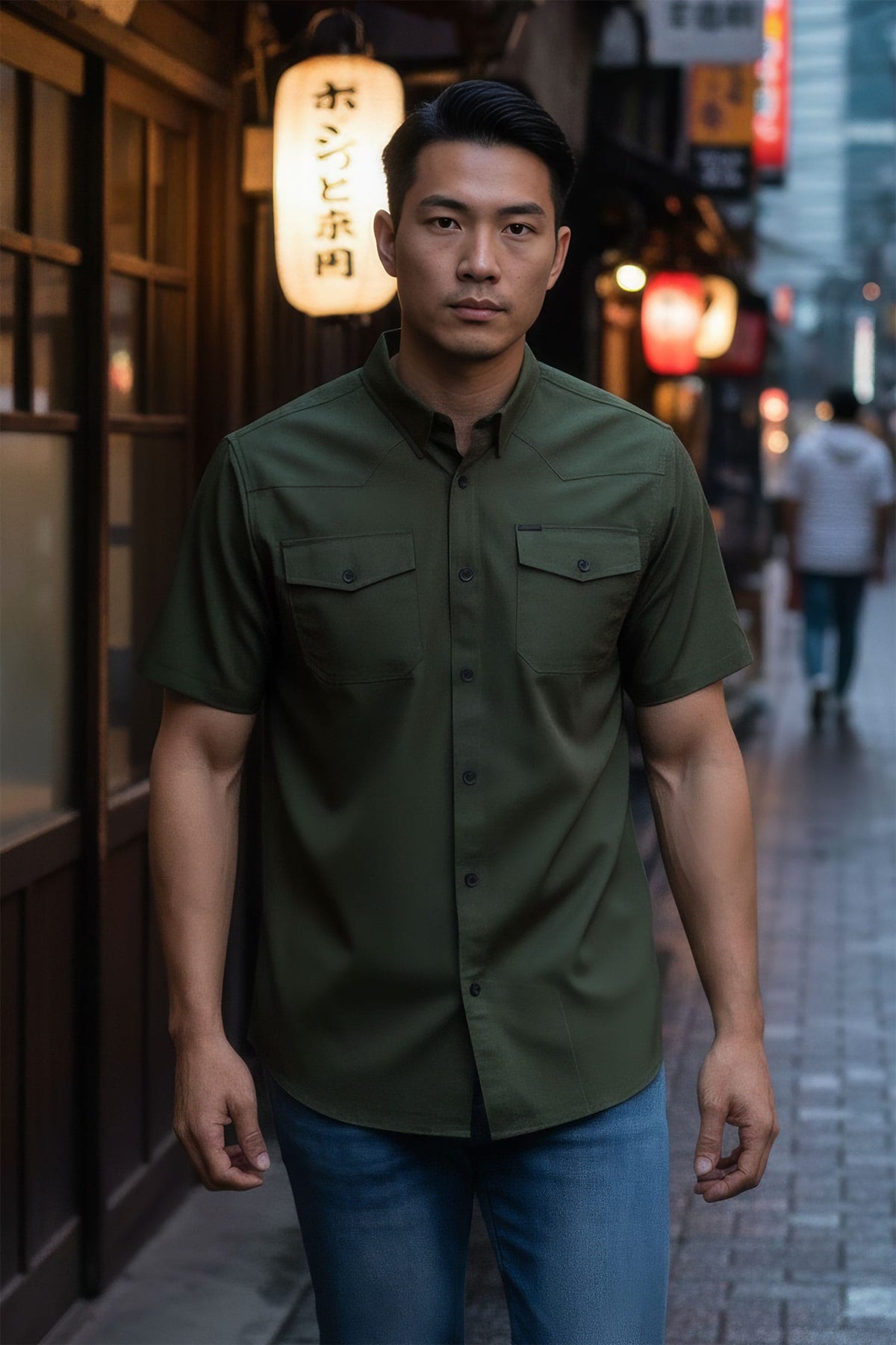 Barabas Men's Western Casual Solid Stretch Short Sleeve Shirt 5SST10 Army Green
