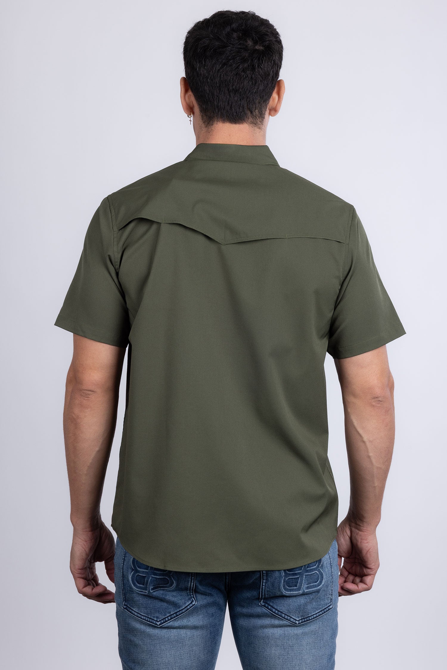 Barabas Men's Western Casual Solid Stretch Short Sleeve Shirt 5SST10 Green