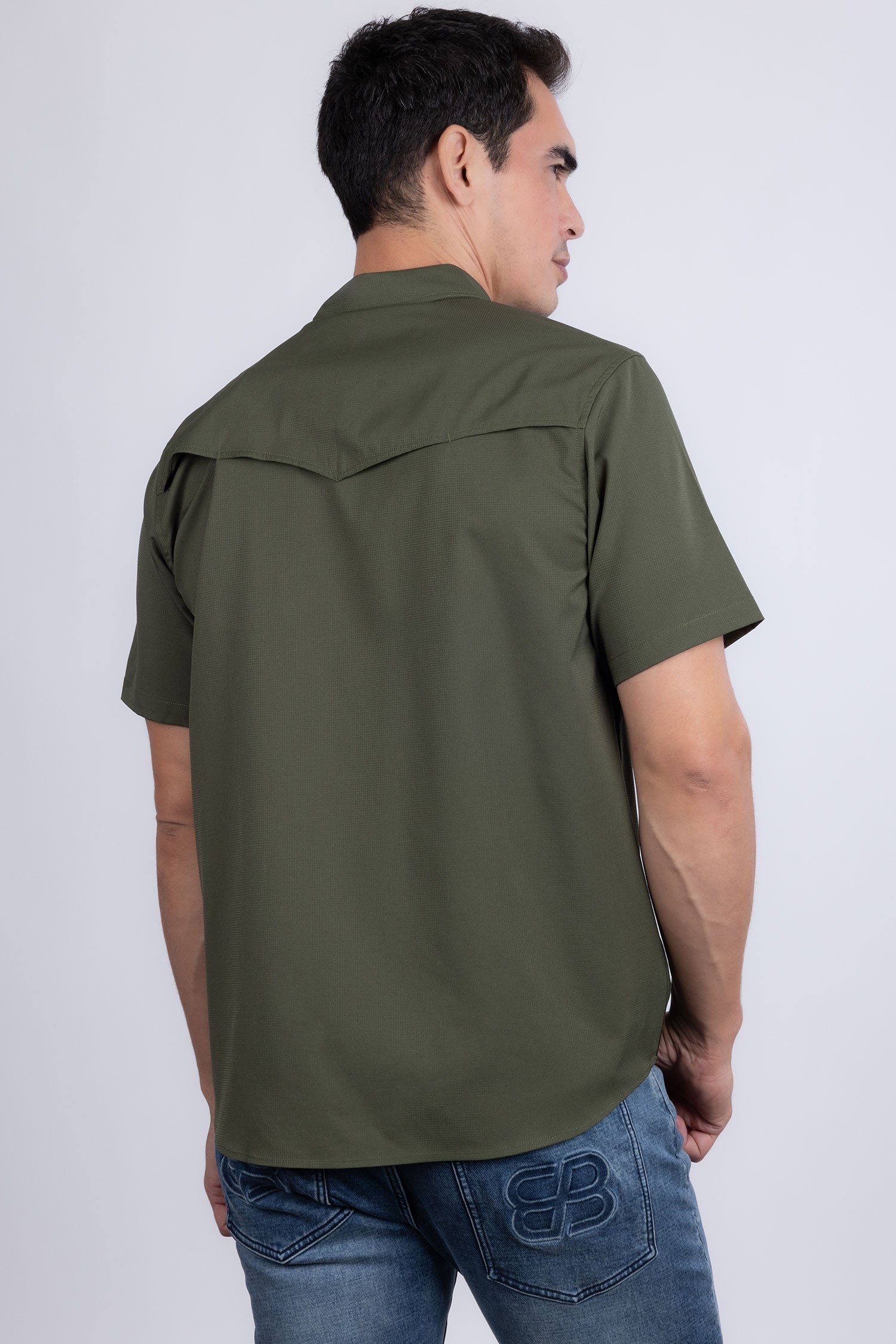 Barabas Men's Western Casual Solid Stretch Short Sleeve Shirt 5SST10 Green