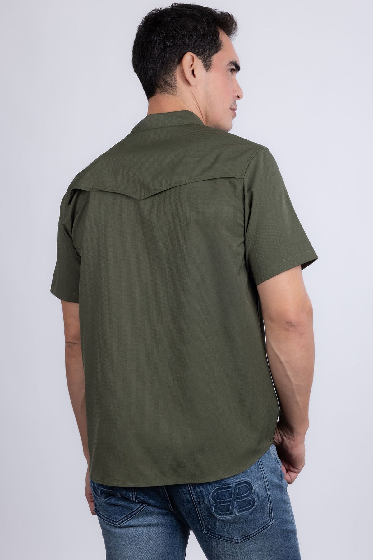 Barabas Men's Western Casual Solid Stretch Short Sleeve Shirt 5SST10 Green