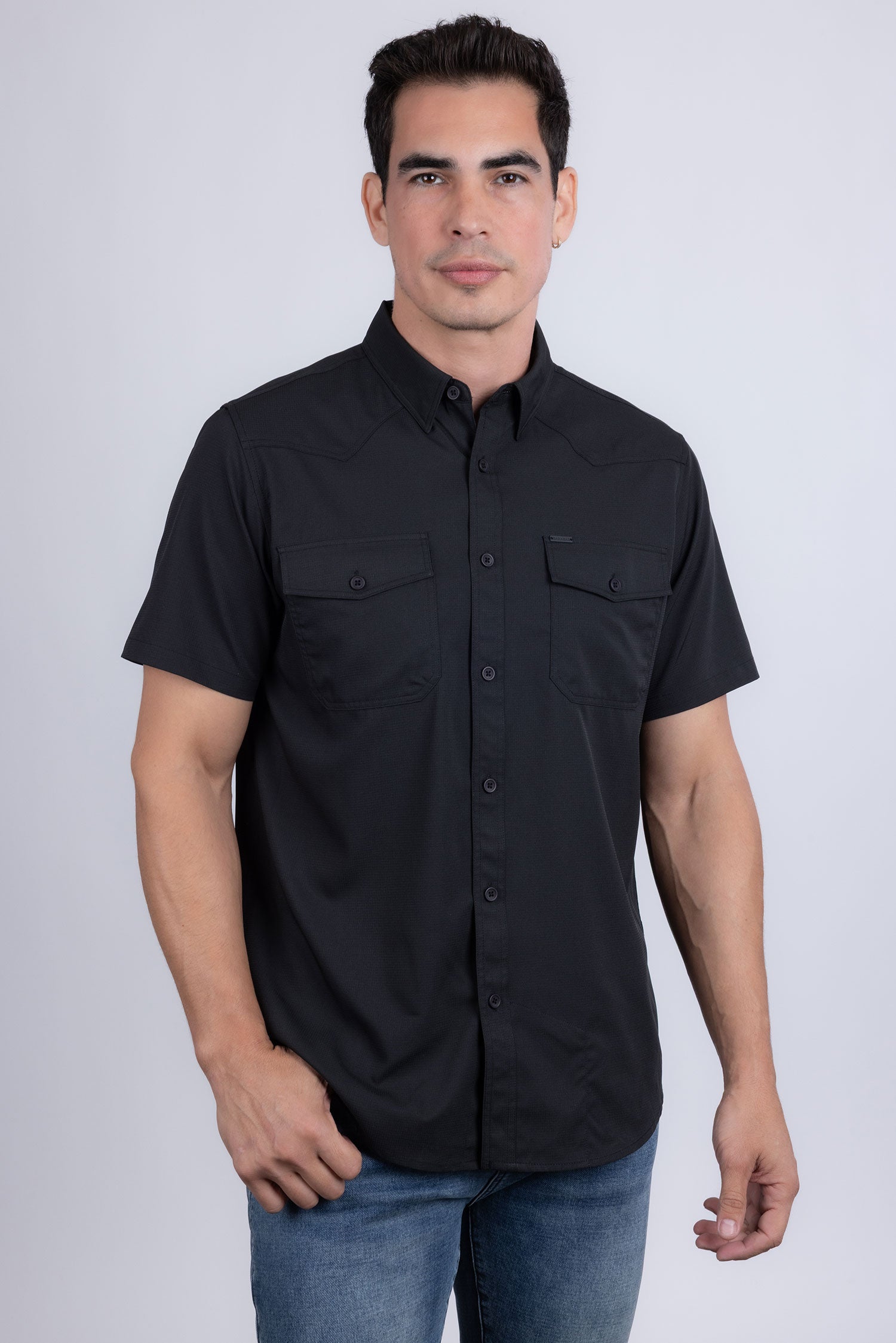 Barabas Men's Western Casual Solid Stretch Short Sleeve Shirt 5SST10 Black