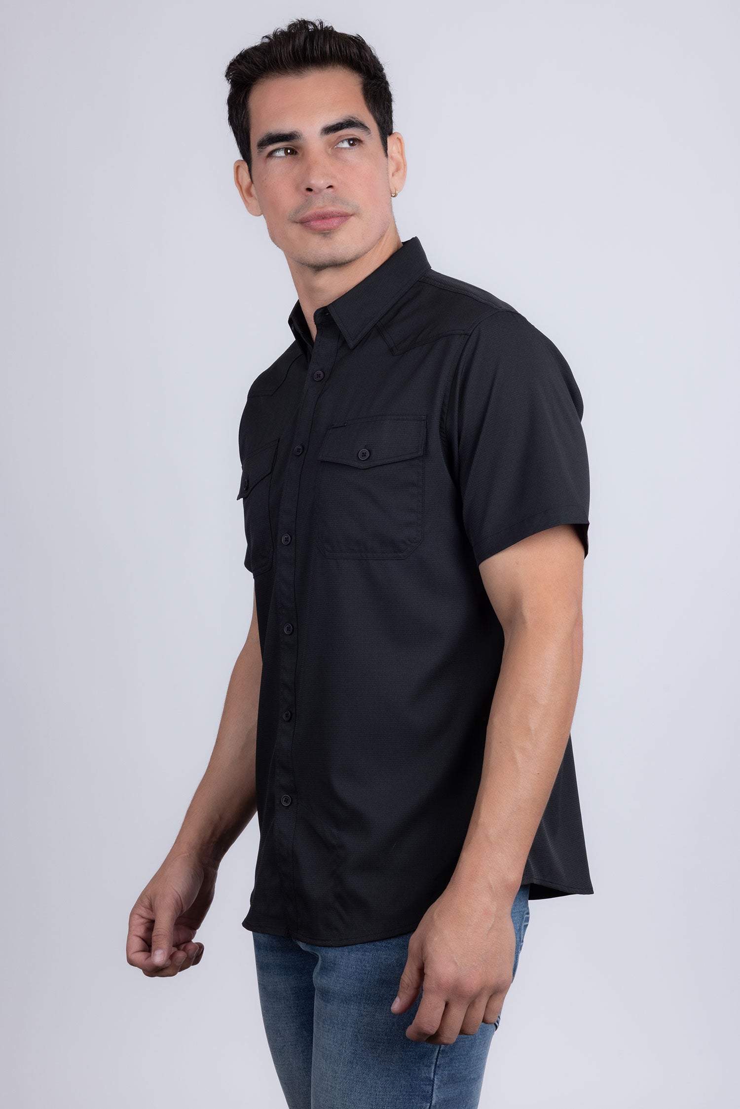 Barabas Men's Western Casual Solid Stretch Short Sleeve Shirt 5SST10 Black