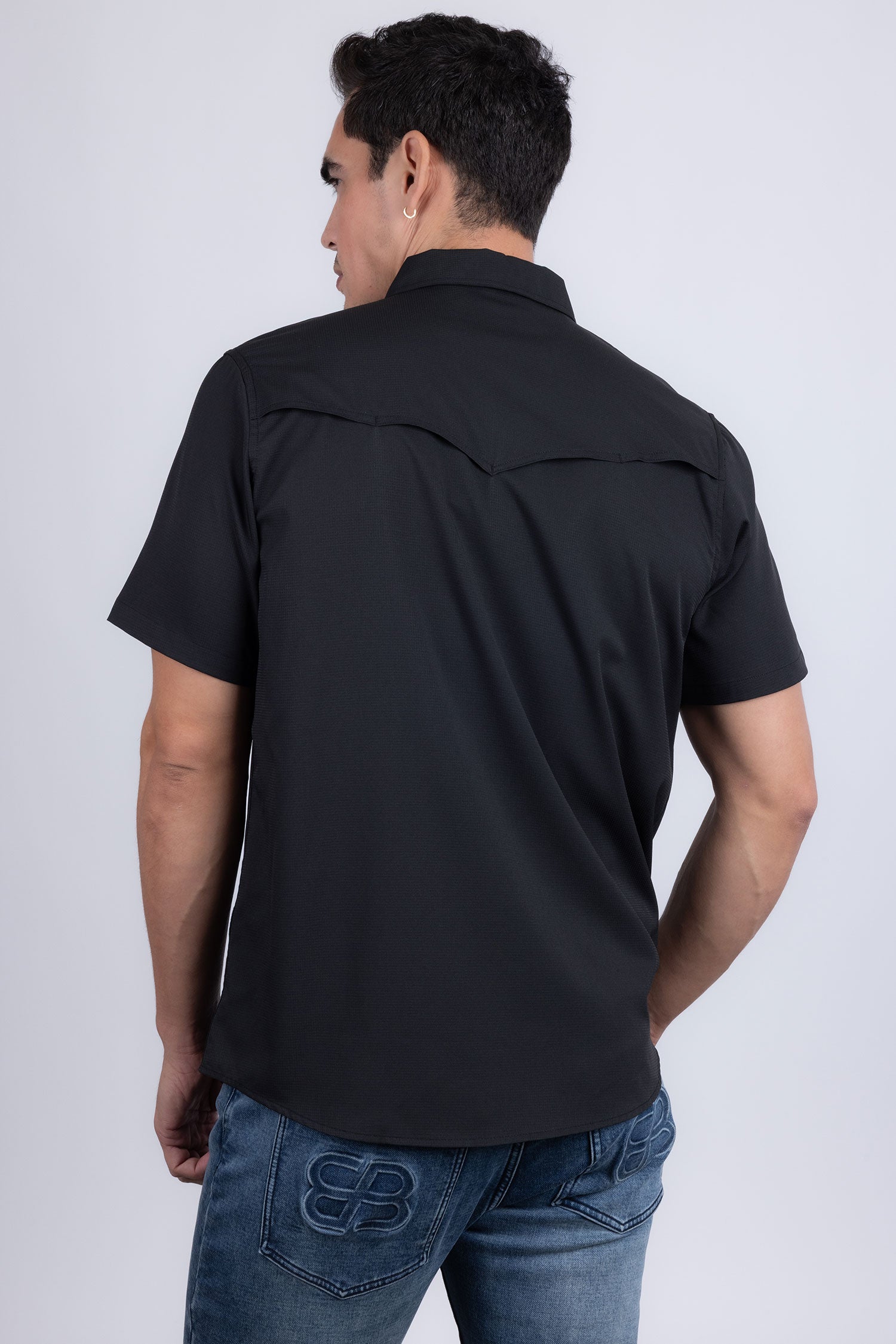 Barabas Men's Western Casual Solid Stretch Short Sleeve Shirt 5SST10 Black