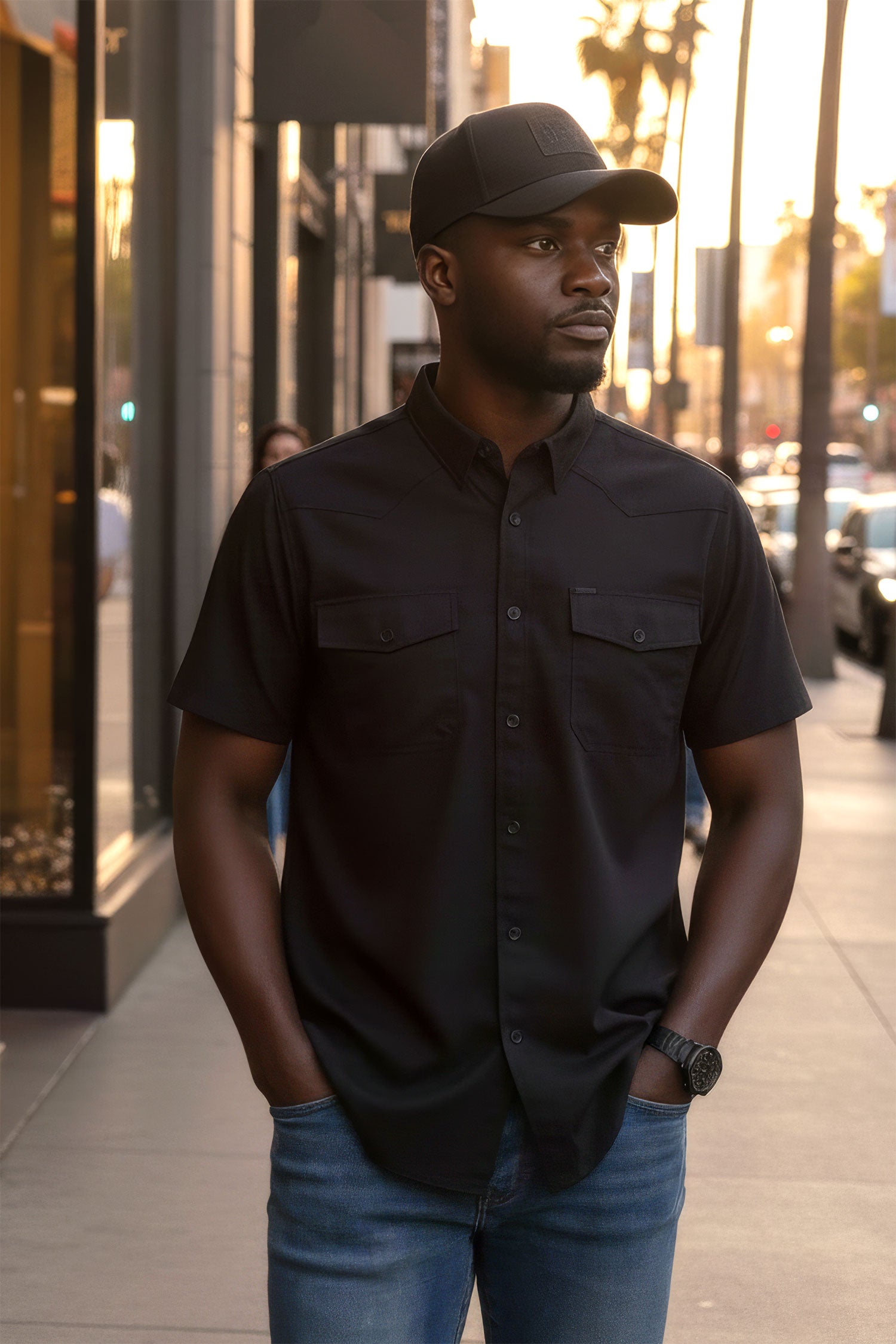 Barabas Men's Western Casual Solid Stretch Short Sleeve Shirt 5SST10 Black