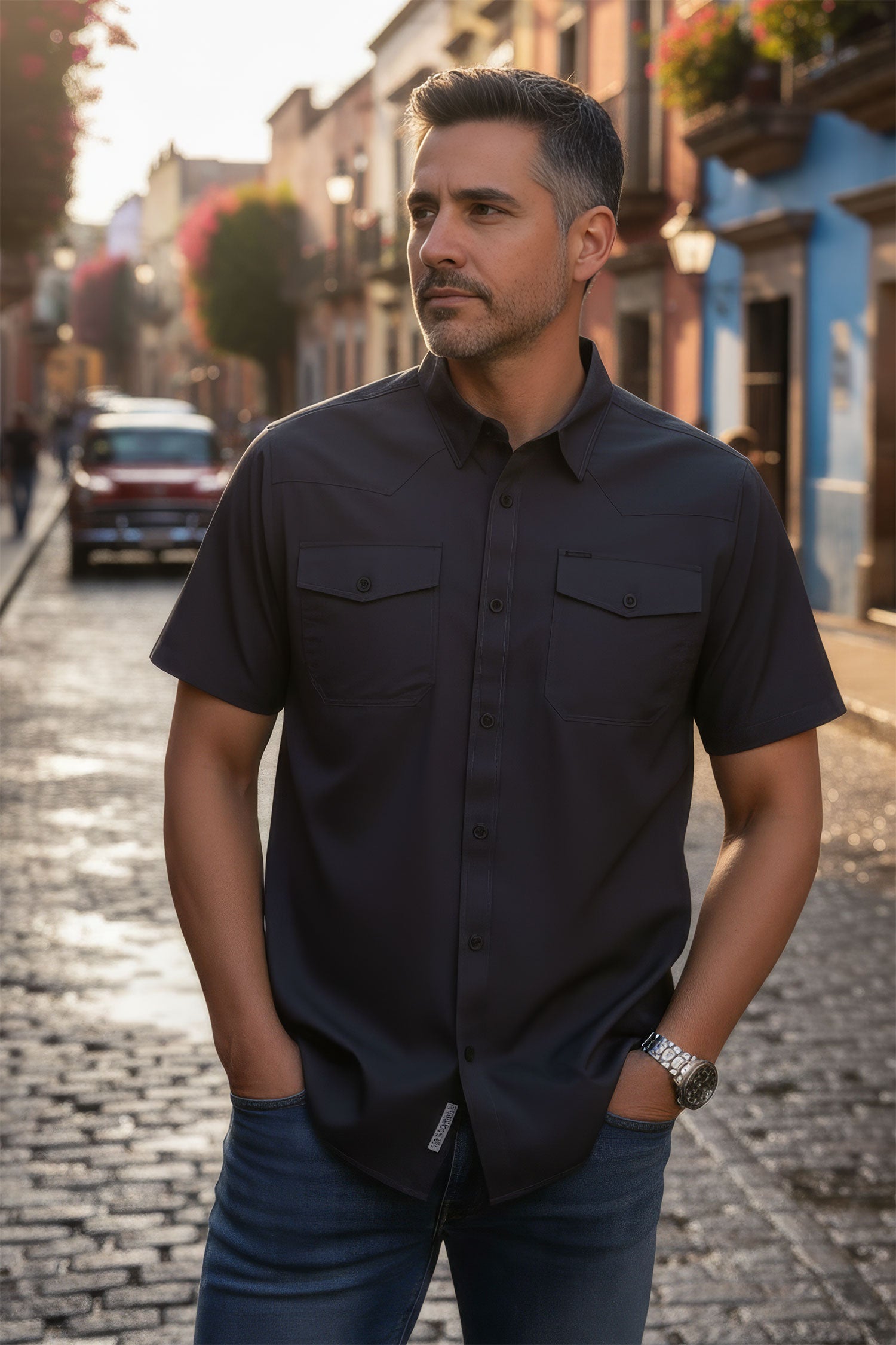 Barabas Men's Western Casual Solid Stretch Short Sleeve Shirt 5SST10 Charcoal