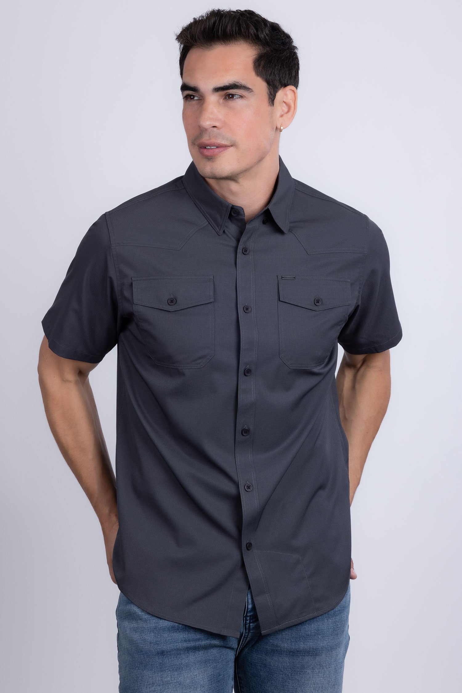 Barabas Men's Western Casual Solid Stretch Short Sleeve Shirt 5SST10 Charcoal