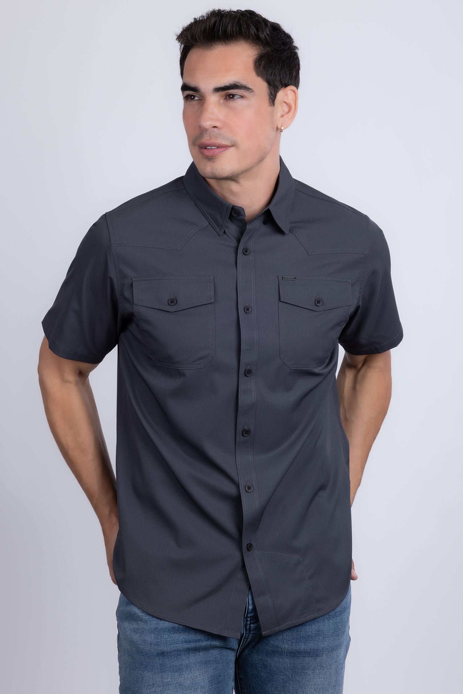 Barabas Men's Western Casual Solid Stretch Short Sleeve Shirt 5SST10 Charcoal