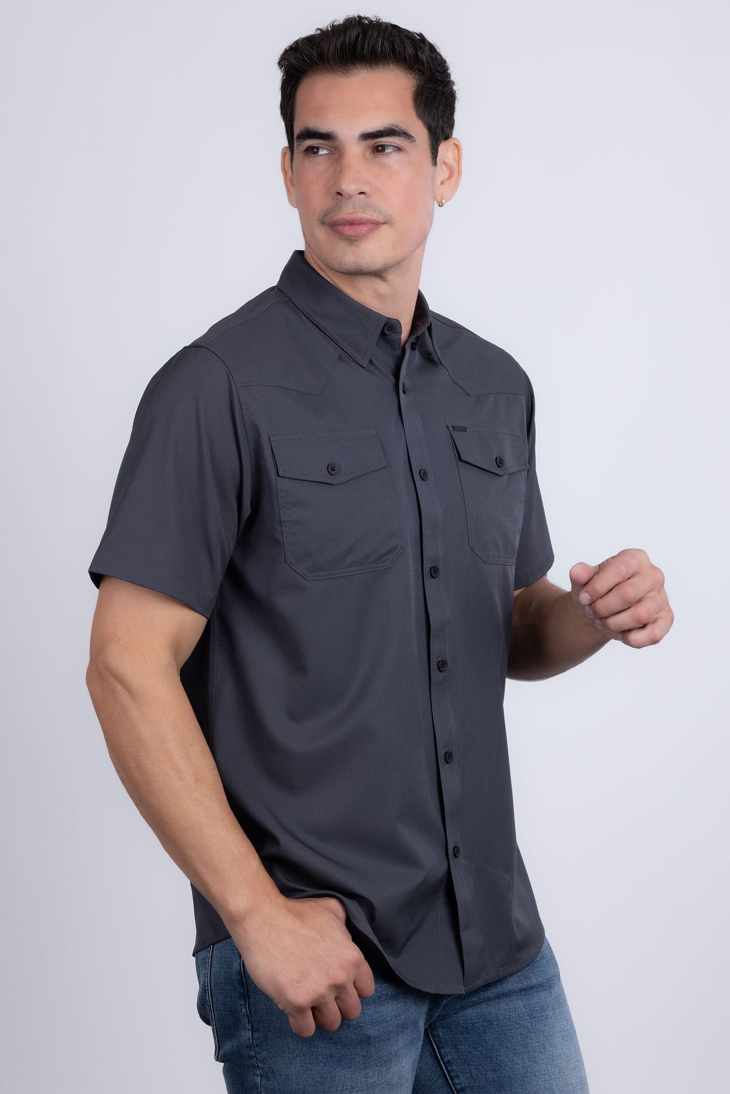 Barabas Men's Western Casual Solid Stretch Short Sleeve Shirt 5SST10 Charcoal