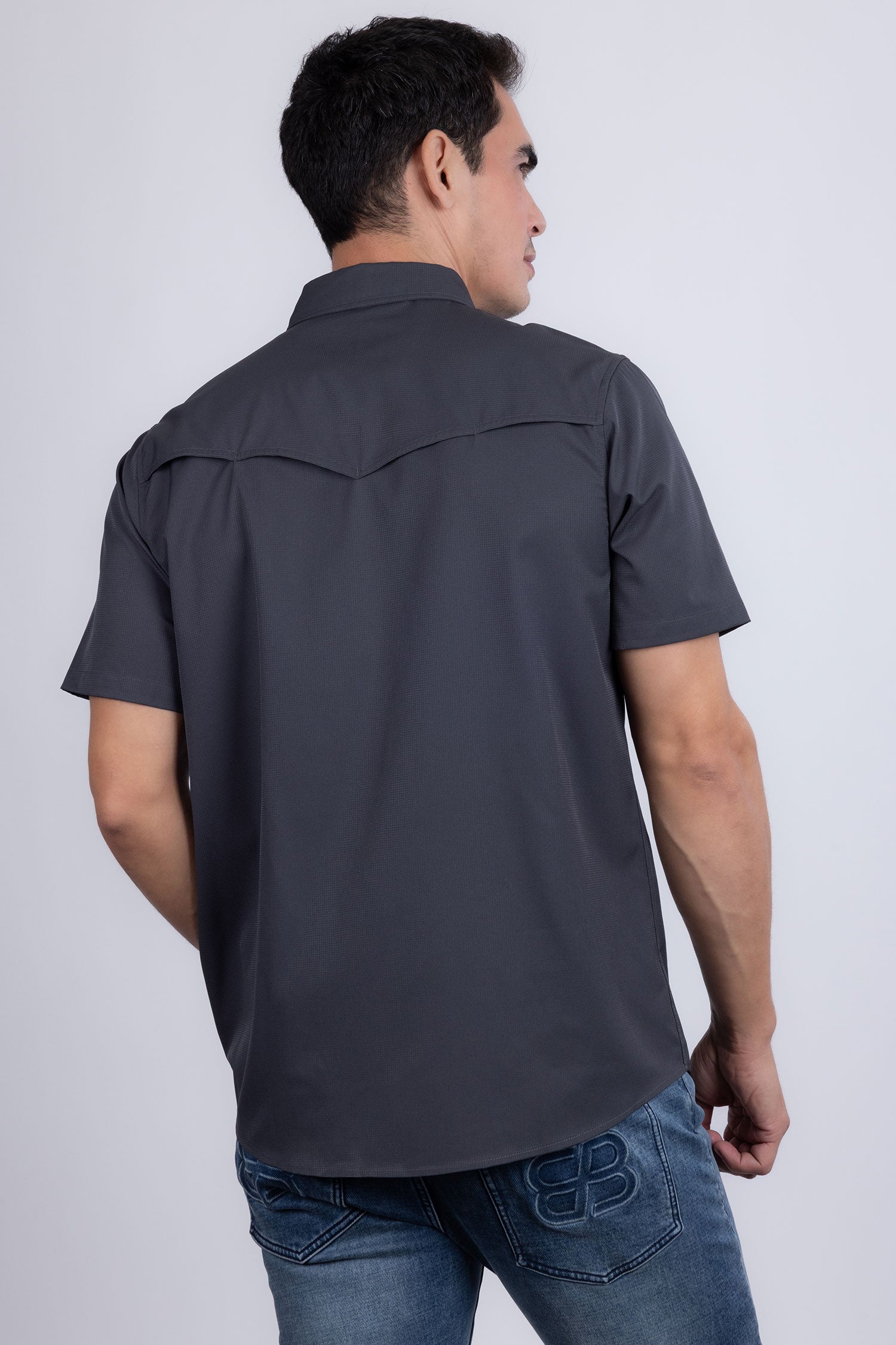 Barabas Men's Western Casual Solid Stretch Short Sleeve Shirt 5SST10 Charcoal