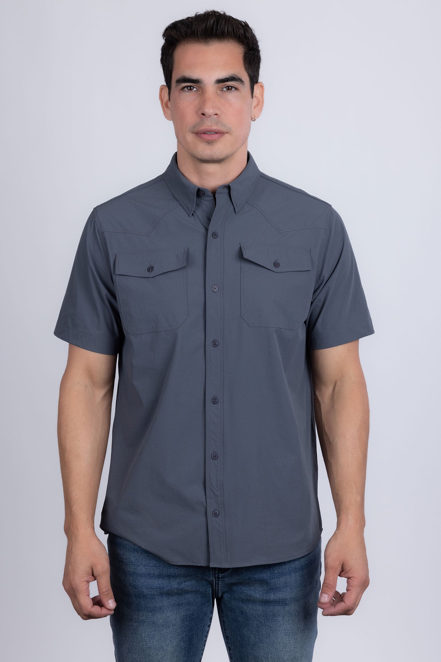 Barabas Men's Western Casual Solid Stretch Short Sleeve Shirt 5SST10 Grey