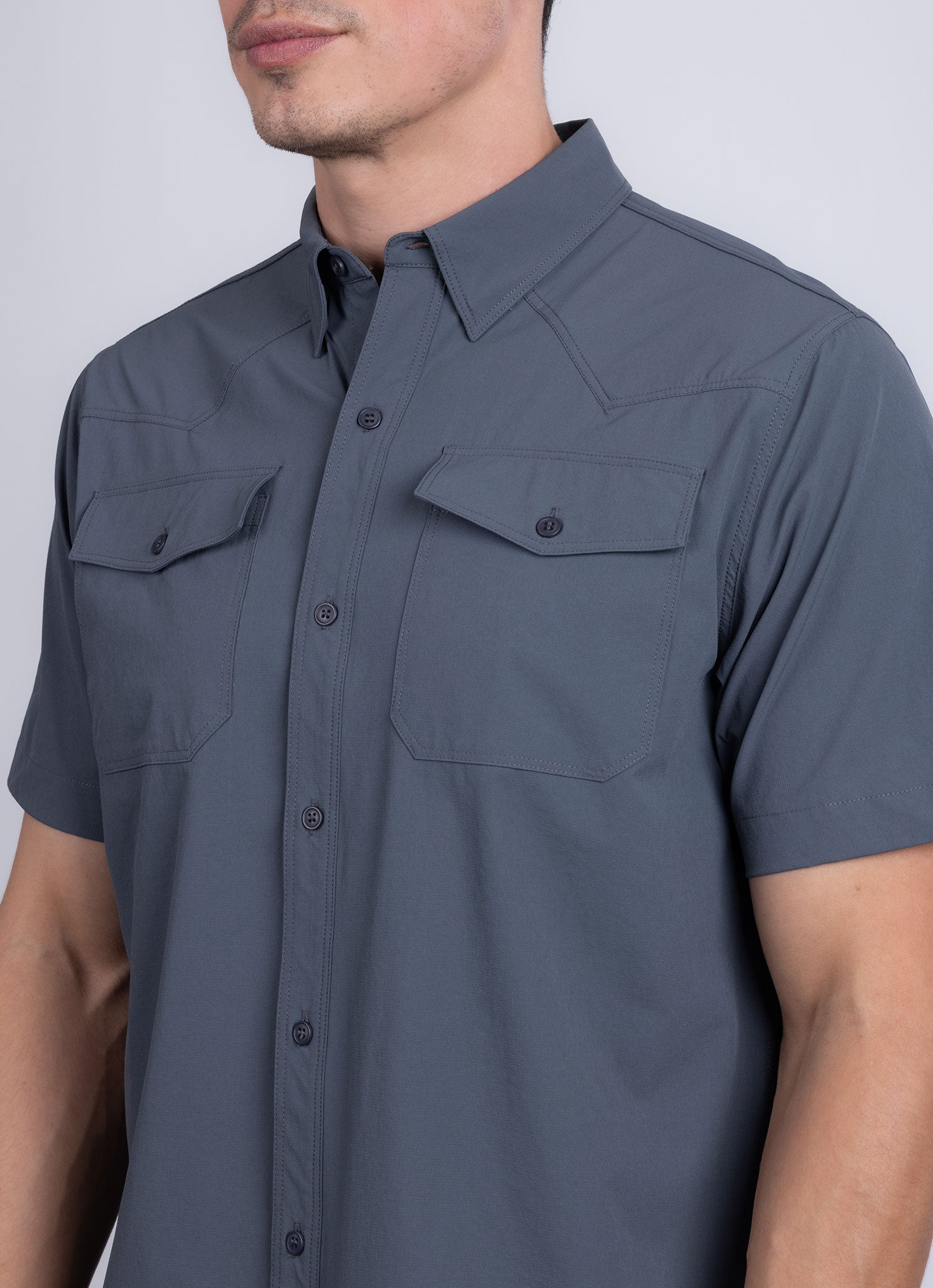 Barabas Men's Western Casual Solid Stretch Short Sleeve Shirt 5SST10 Grey