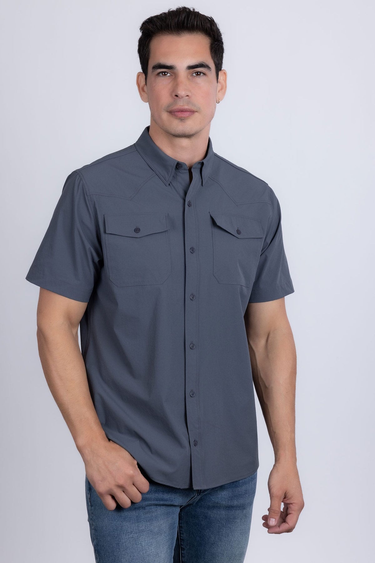 Barabas Men's Western Casual Solid Stretch Short Sleeve Shirt 5SST10 Grey