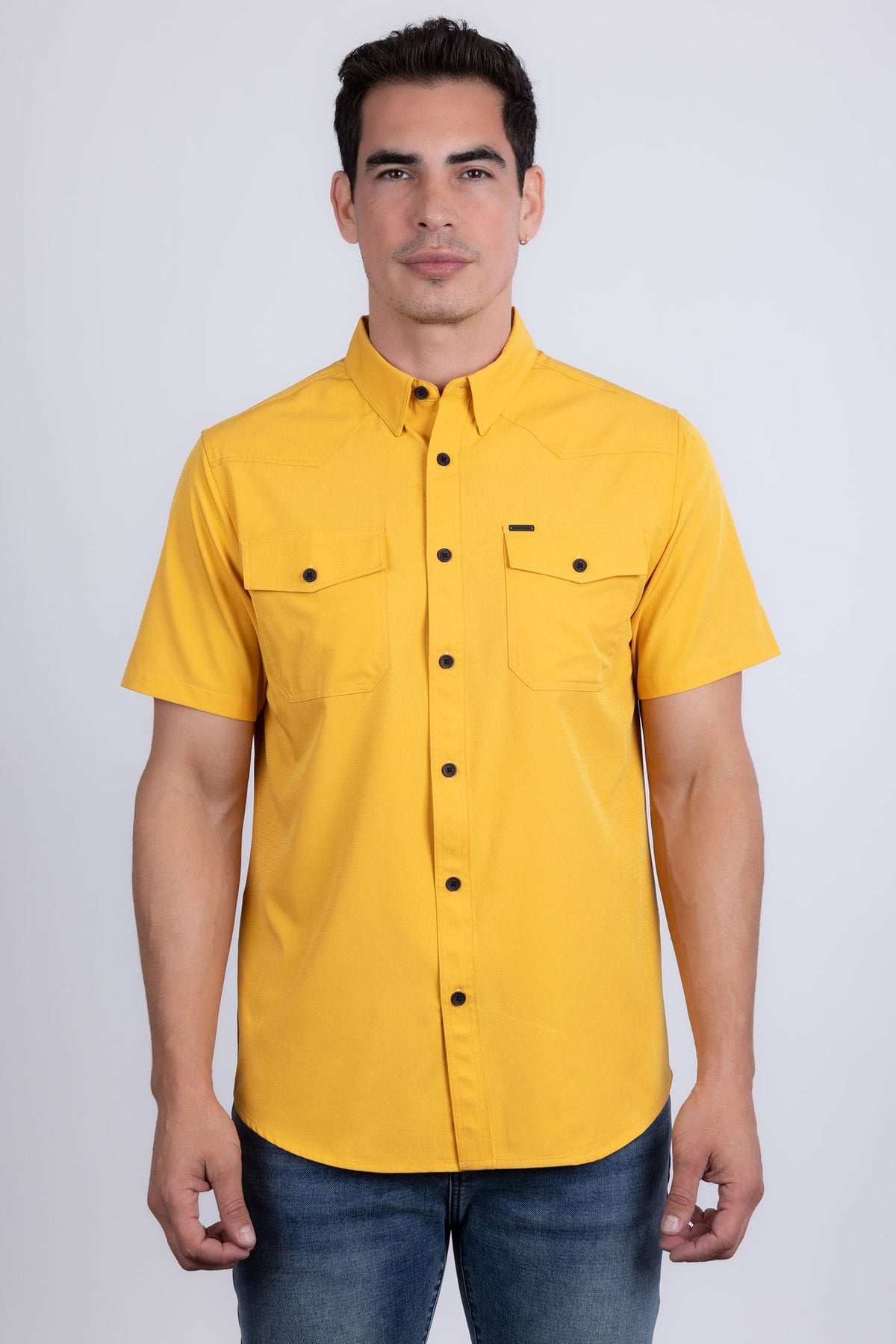 Barabas Men's Western Casual Solid Stretch Short Sleeve Shirt 5SST10 Mustard