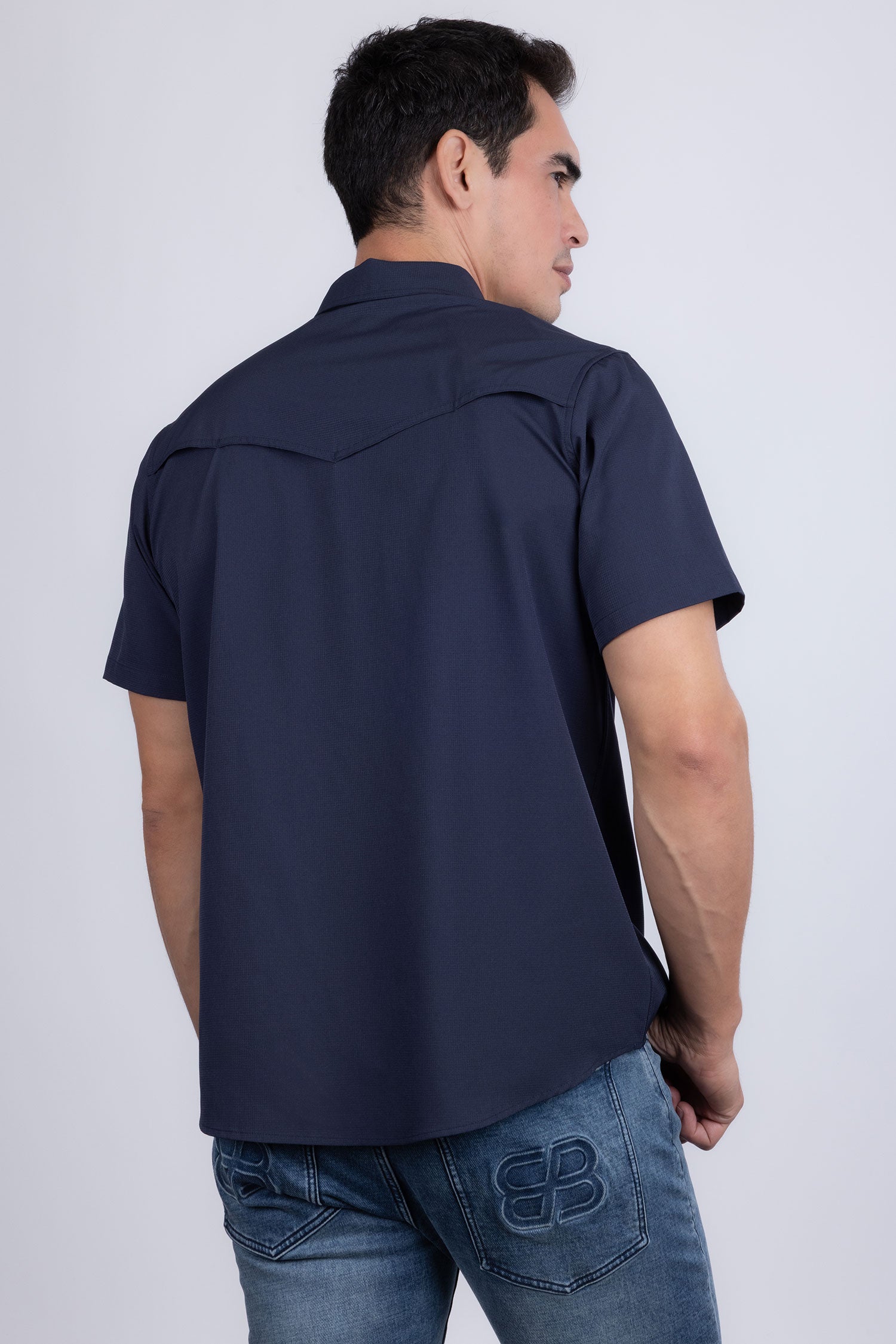 Barabas Men's Western Casual Solid Stretch Short Sleeve Shirt 5SST10 Navy