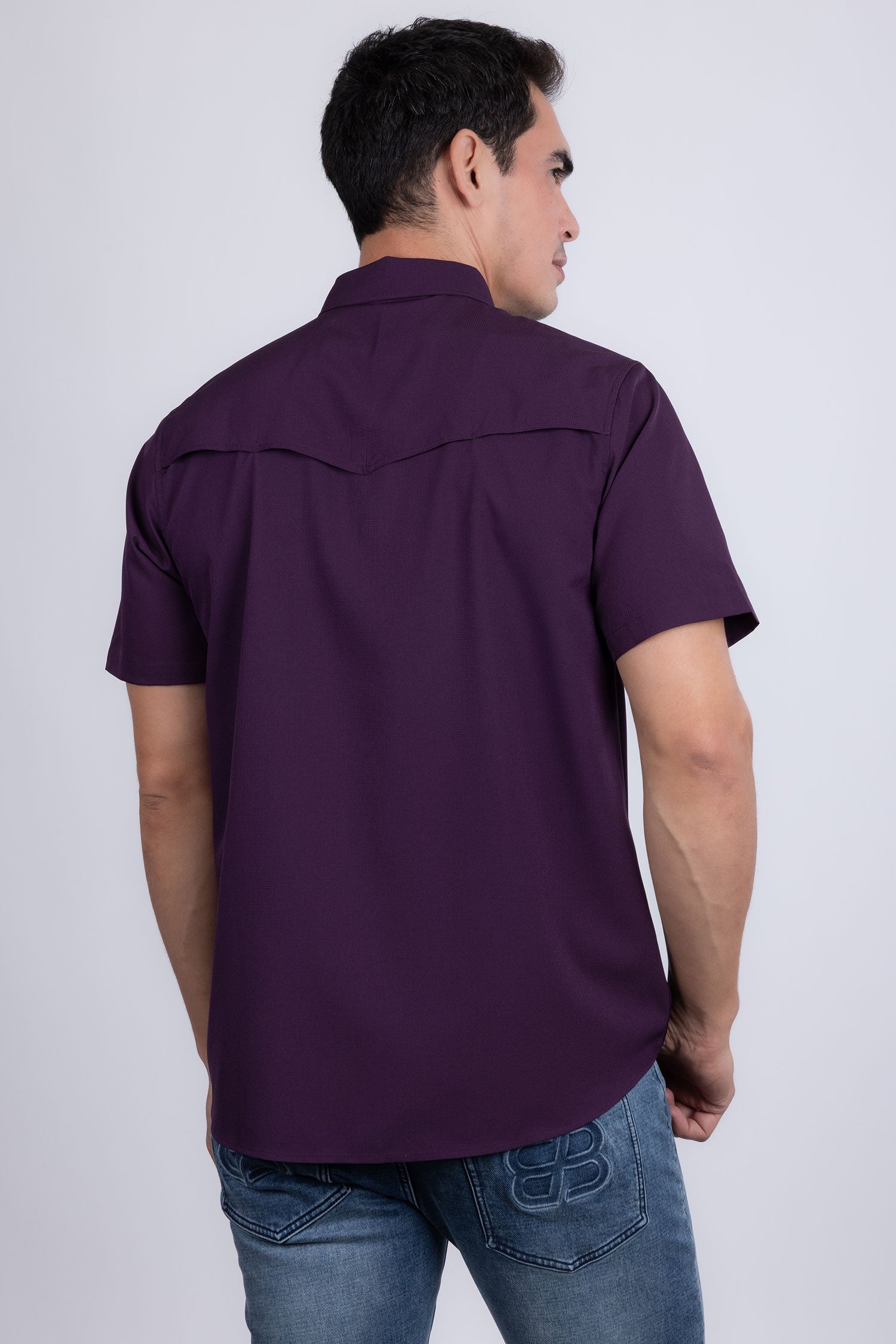 Barabas Men's Western Casual Solid Stretch Short Sleeve Shirt 5SST10 Purple