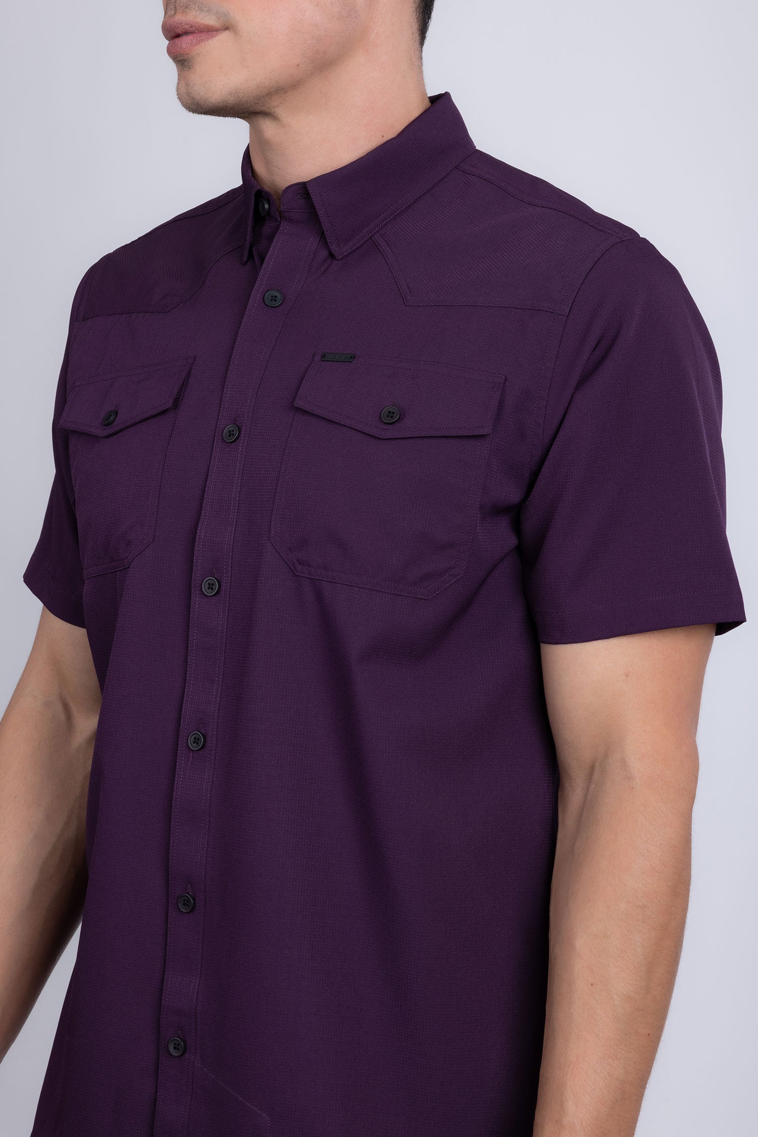 Barabas Men's Western Casual Solid Stretch Short Sleeve Shirt 5SST10 Purple
