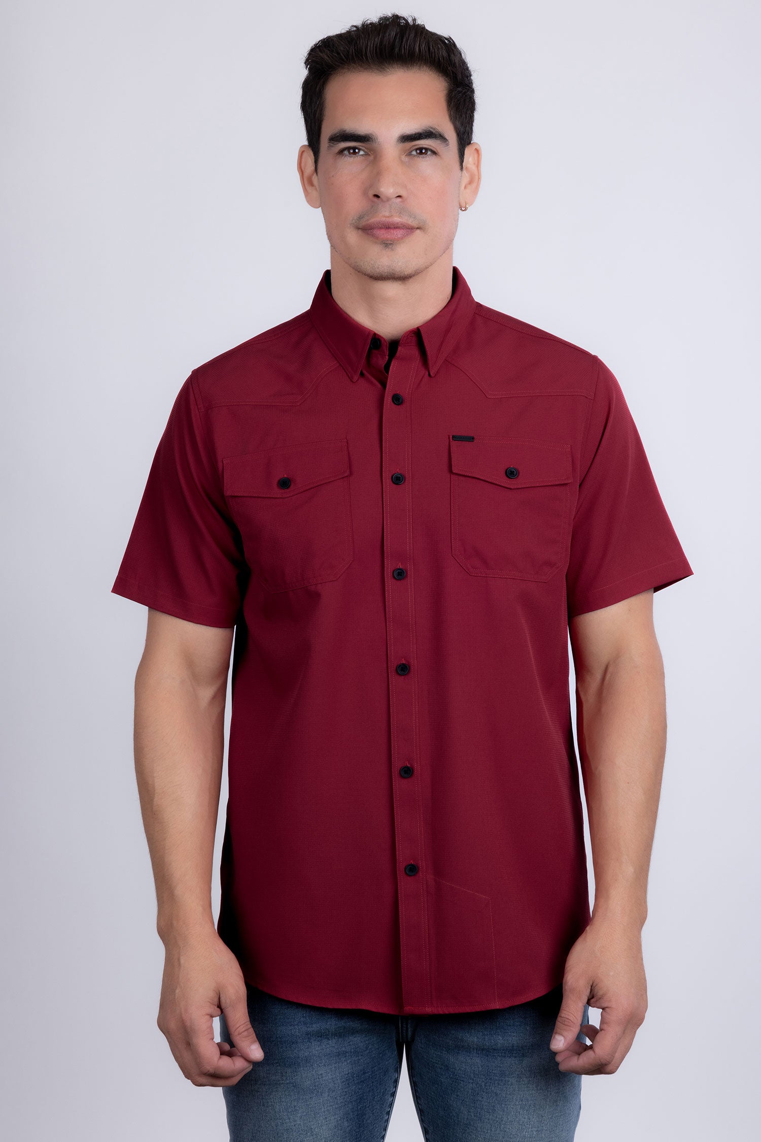 Barabas Men's Western Casual Solid Stretch Short Sleeve Shirt 5SST10 Red