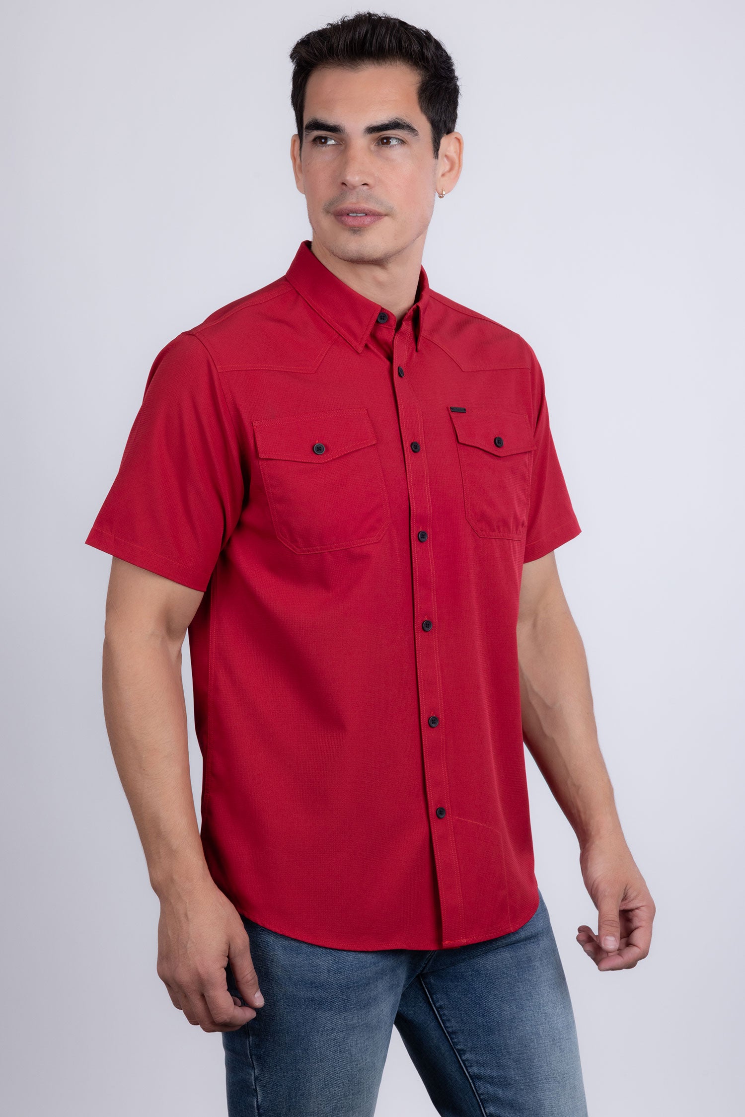 Barabas Men's Western Casual Solid Stretch Short Sleeve Shirt 5SST10 Red