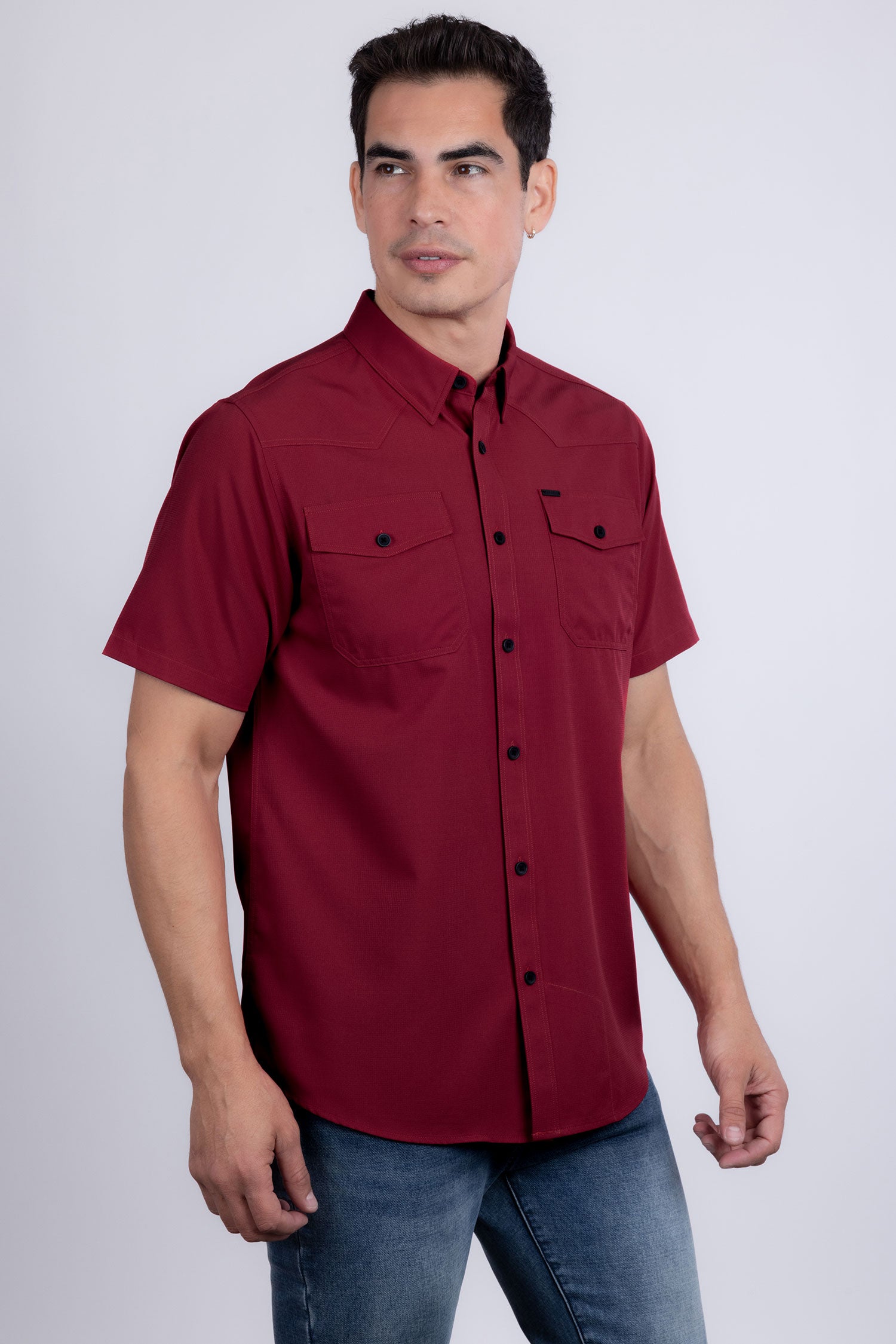 Barabas Men's Western Casual Solid Stretch Short Sleeve Shirt 5SST10 Red