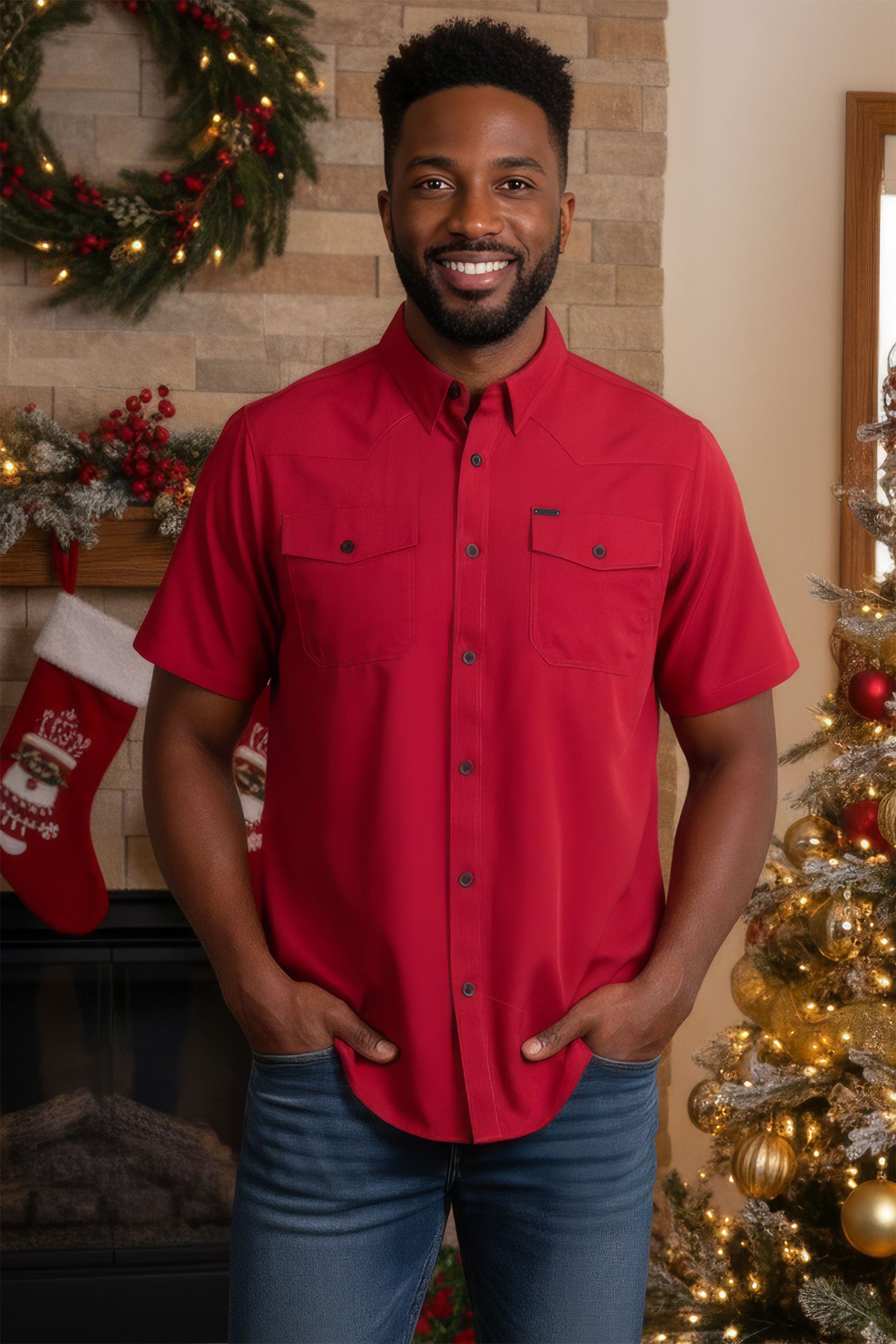 Barabas Men's Western Casual Solid Stretch Short Sleeve Shirt 5SST10 Red