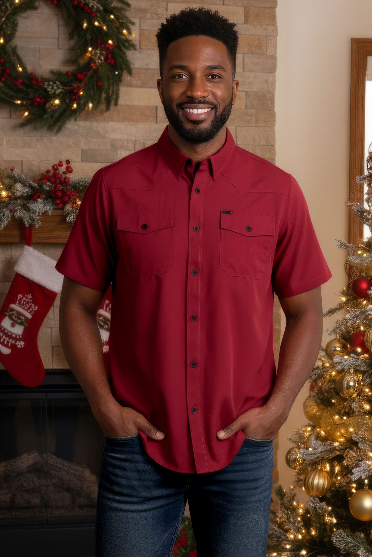 Barabas Men's Western Casual Solid Stretch Short Sleeve Shirt 5SST10 Red