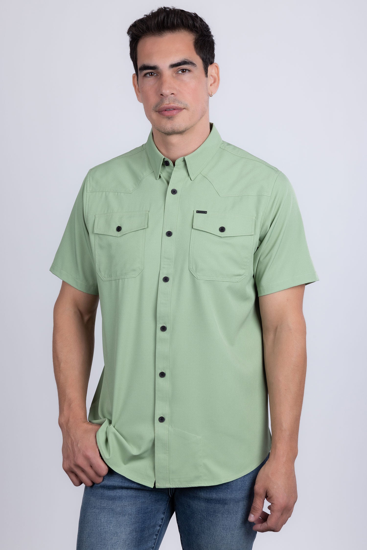 Barabas Men's Western Casual Solid Stretch Short Sleeve Shirt 5SST10 Sage