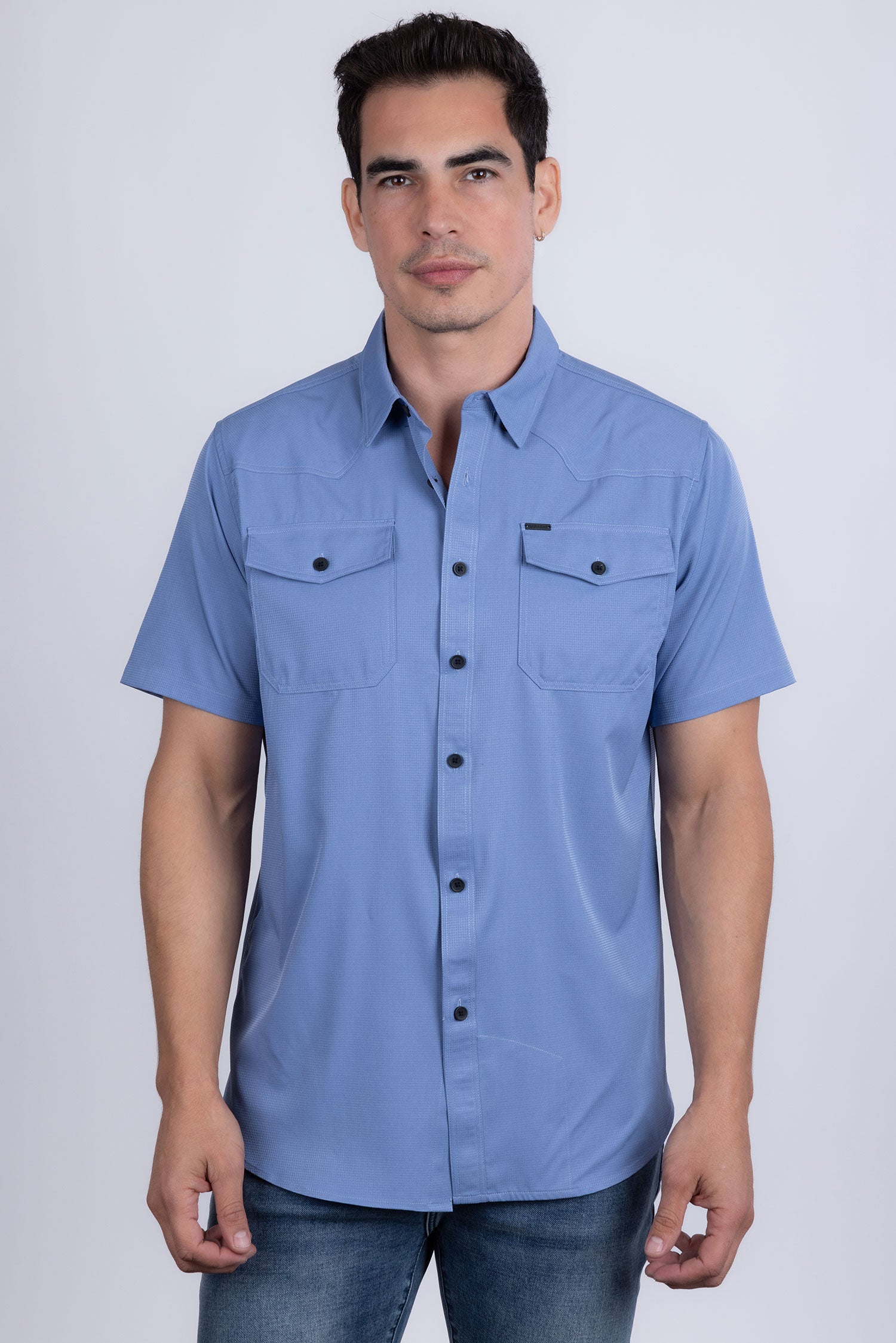 Barabas Men's Western Casual Solid Stretch Short Sleeve Shirt 5SST10 Sky Blue
