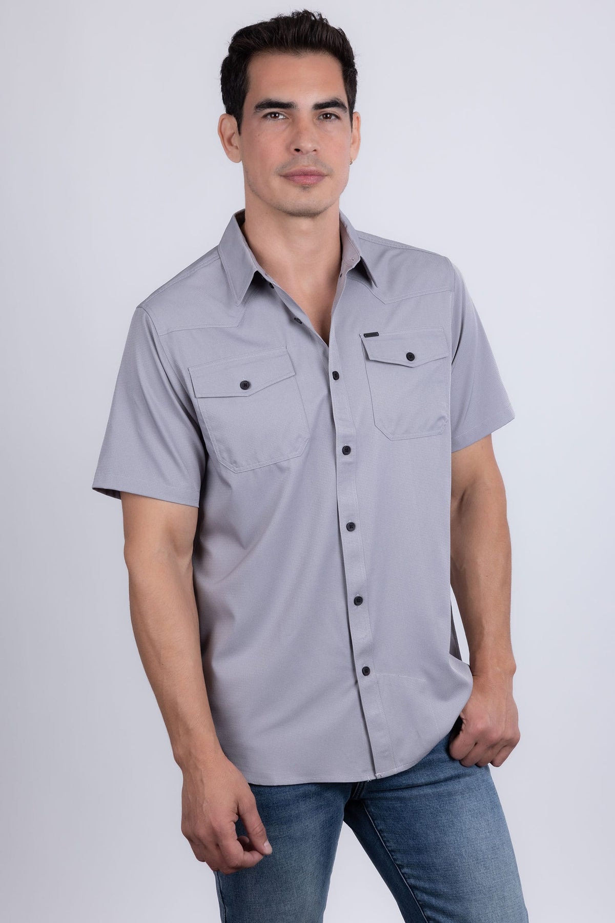 Barabas Men's Western Casual Solid Stretch Short Sleeve Shirt 5SST10 Silver