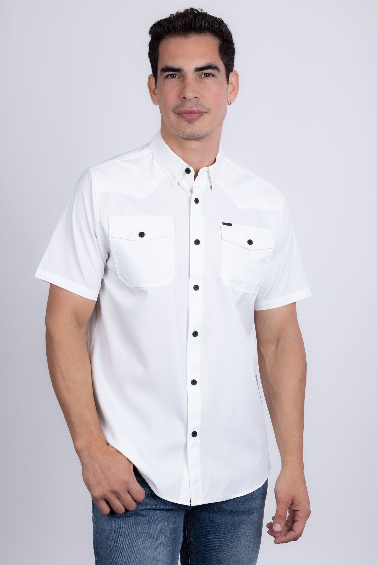 Barabas Men's Western Casual Solid Stretch Short Sleeve Shirt 5SST10 White