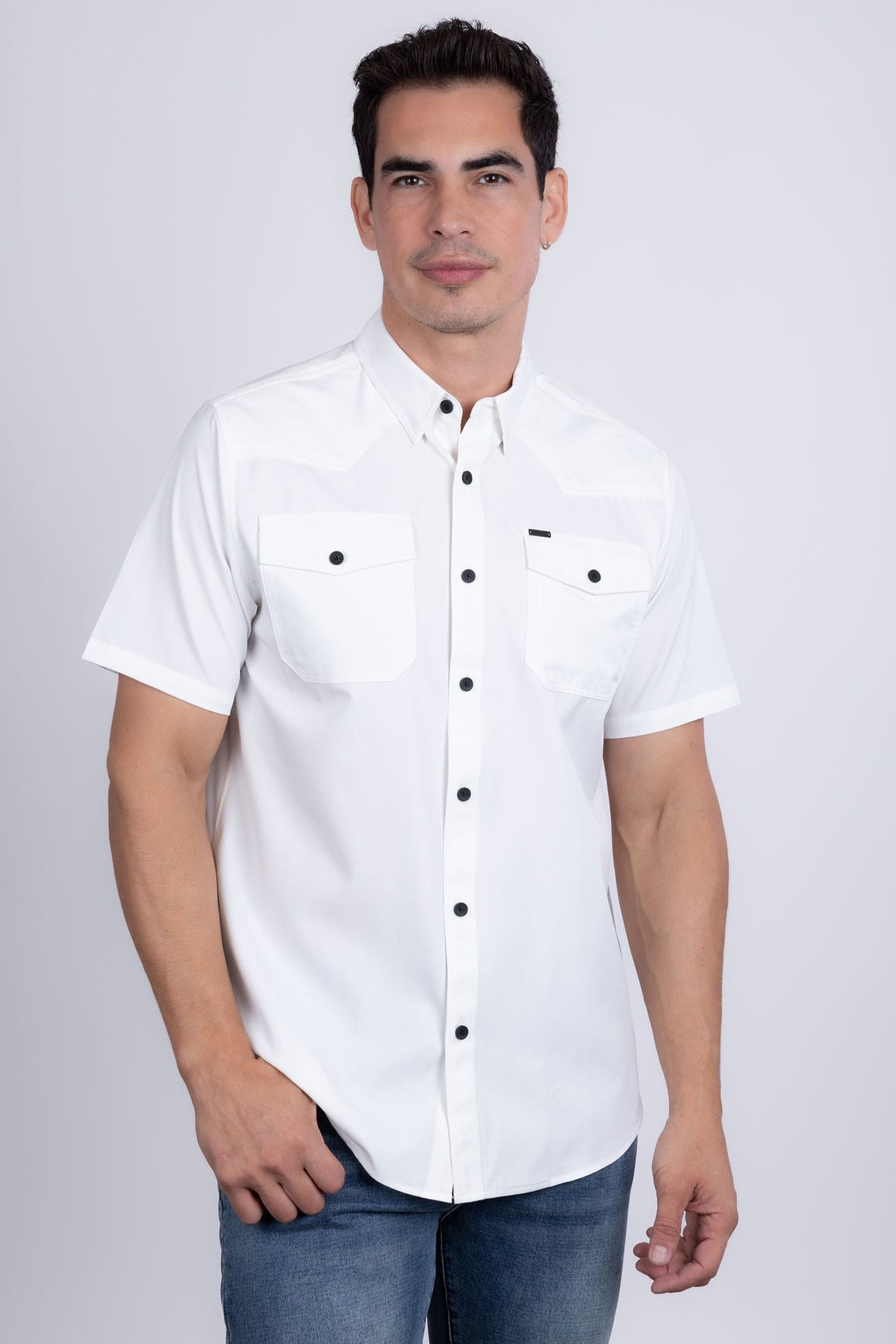 Barabas Men's Western Casual Solid Stretch Short Sleeve Shirt 5SST10 White
