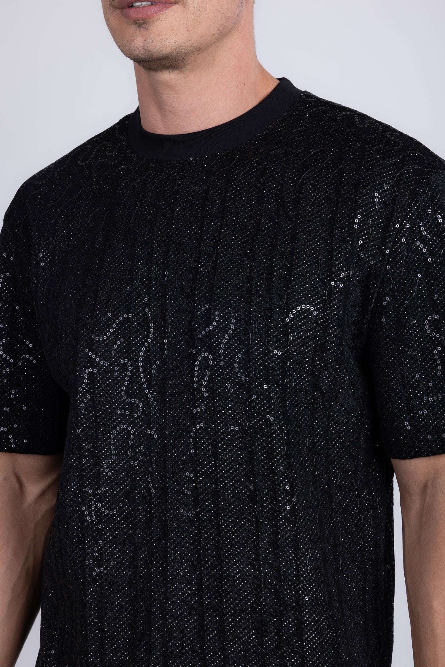 Barabas Men's Sequin Stretch Crew Neck T-Shirt 5ST04 Black